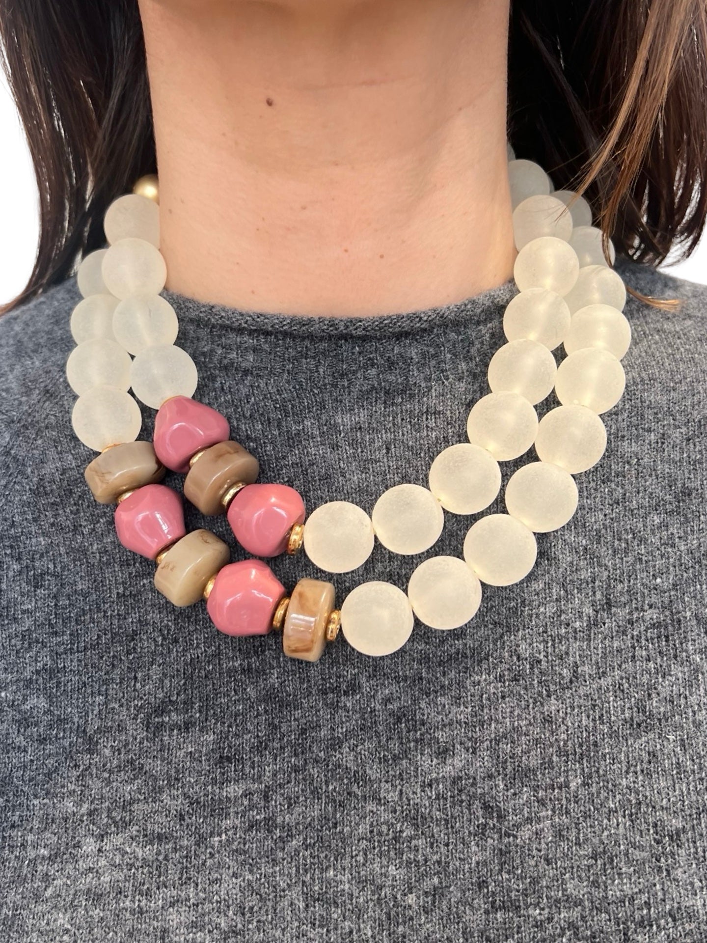 Collar Il Baco Da Seta Doble Cuenta Beige