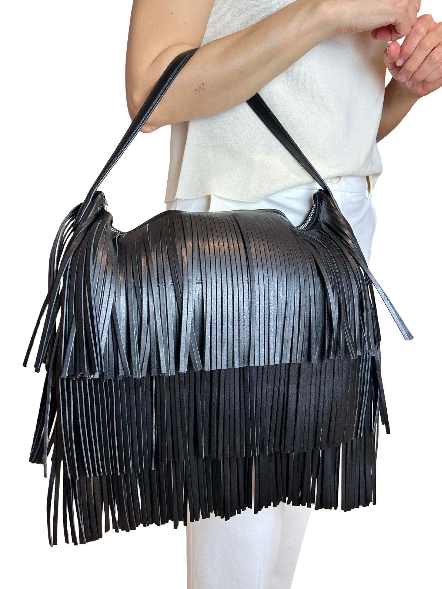 Borsa a tracolla Conti con frange marrone chiaro