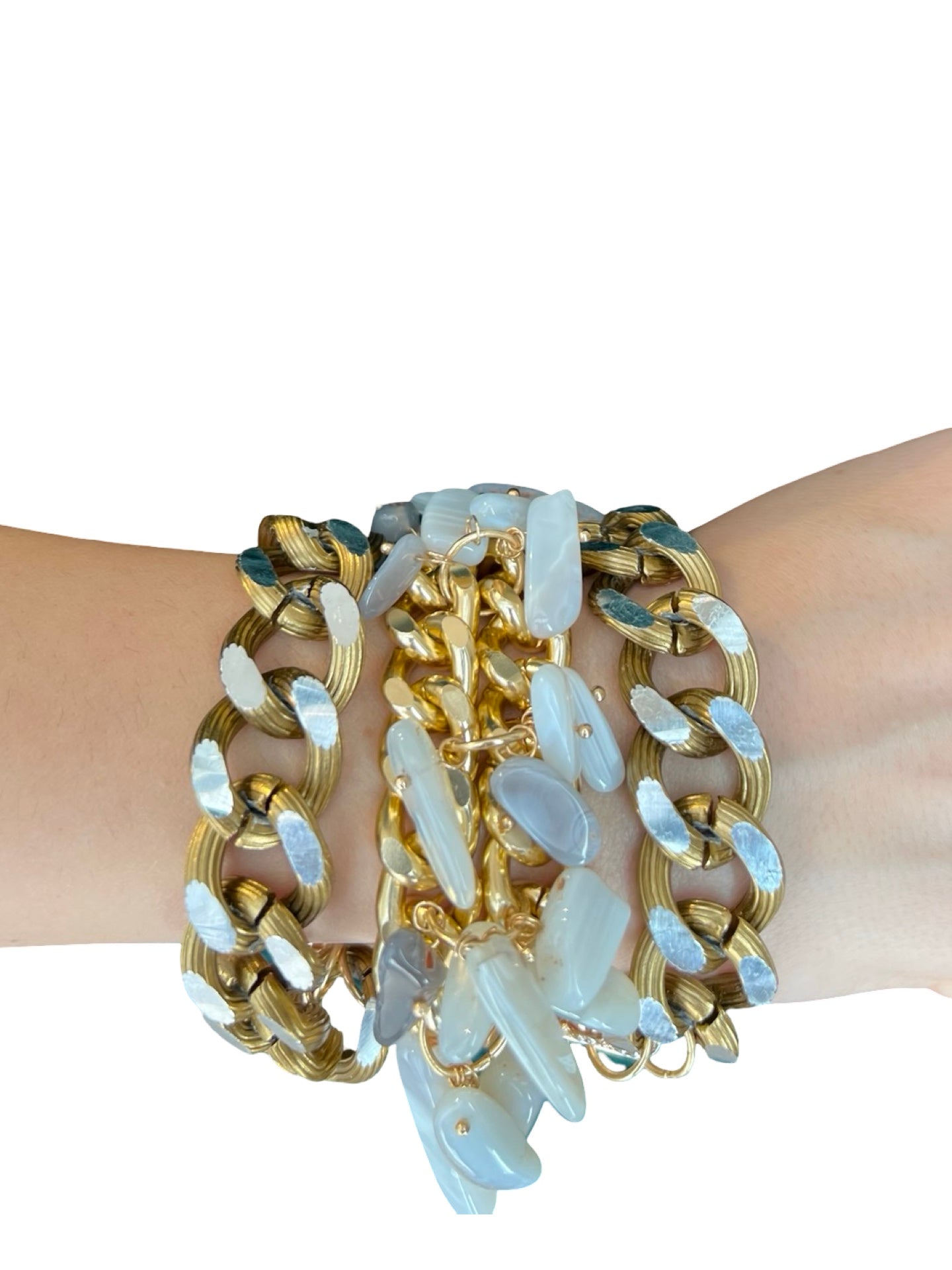 Bracelet Il Baco Da Seta Wide Links White Stones