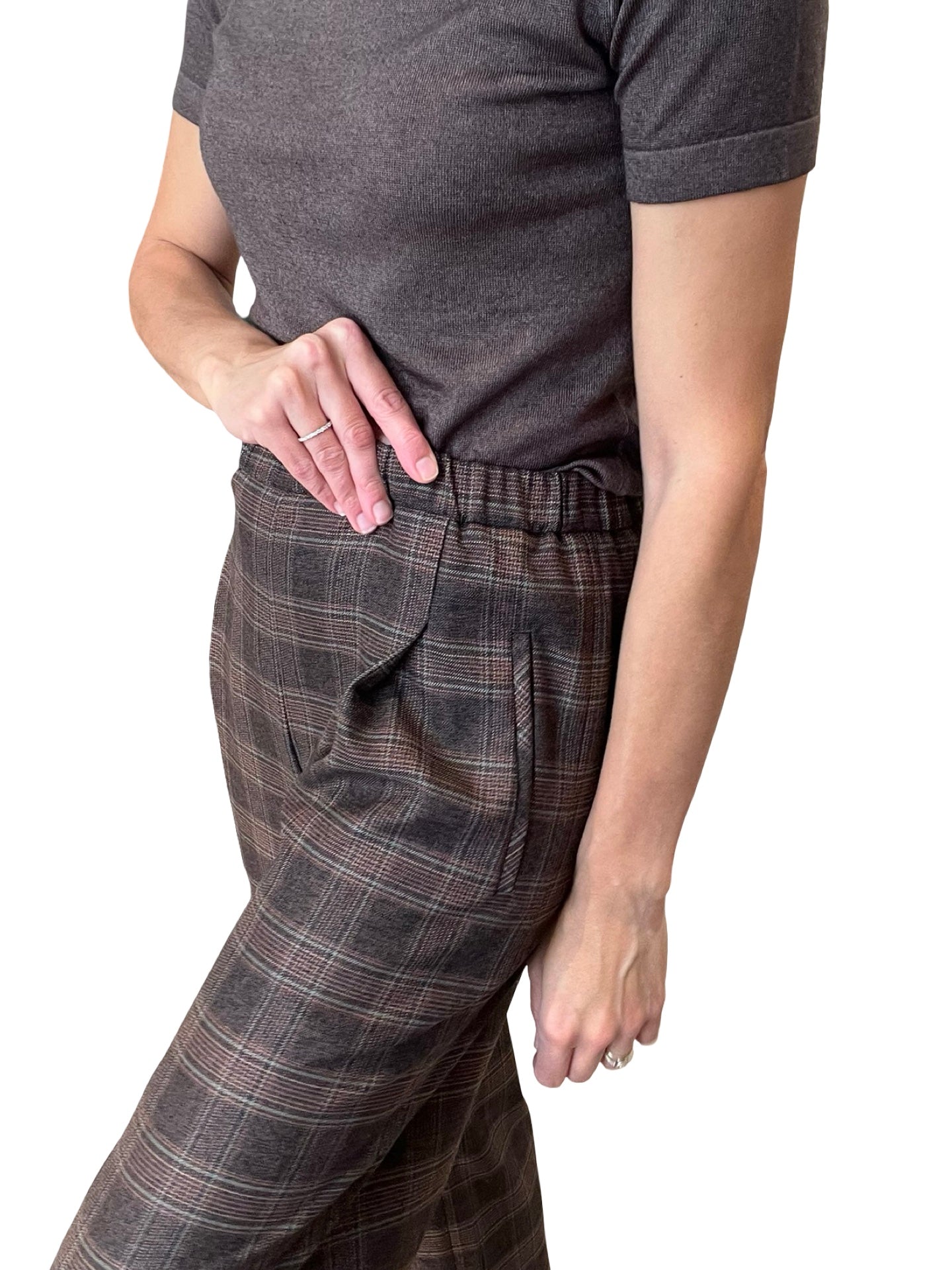 Agoefil Brown Checkered Pants with Pleats
