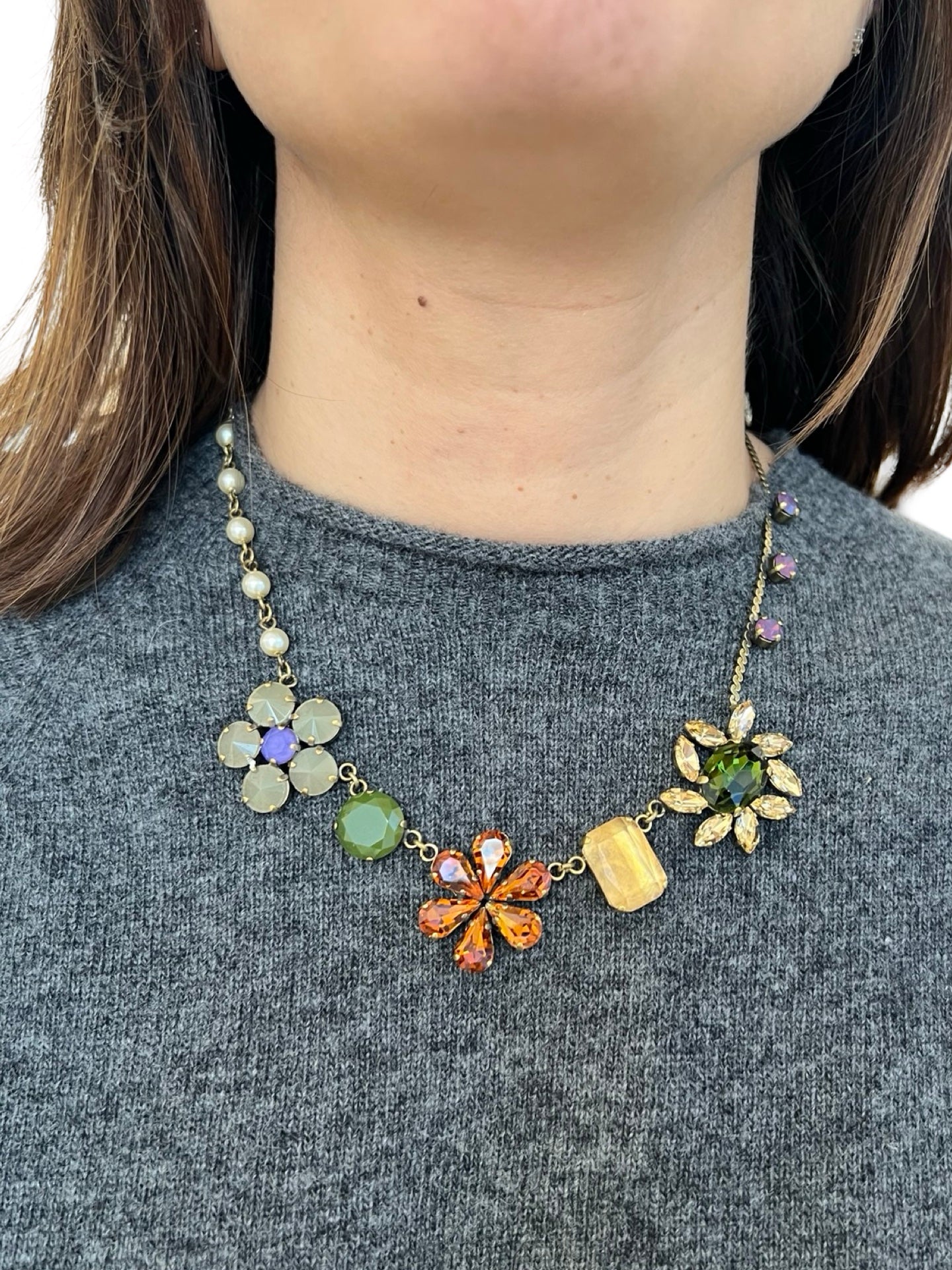 Unique Green and Orange Flower Choker