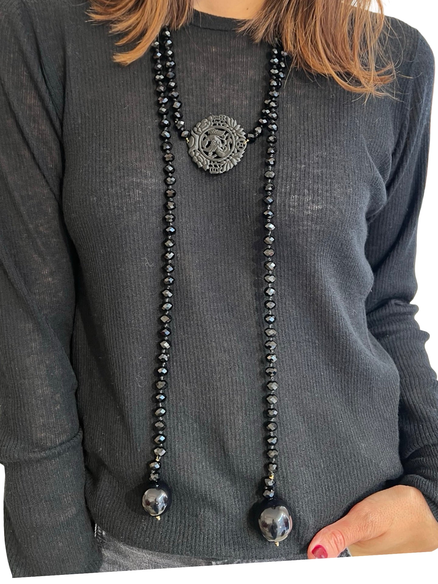 Collar Fabrizio Marcantelli Piedritas Medallon Tallado Dragon Imperial Negro