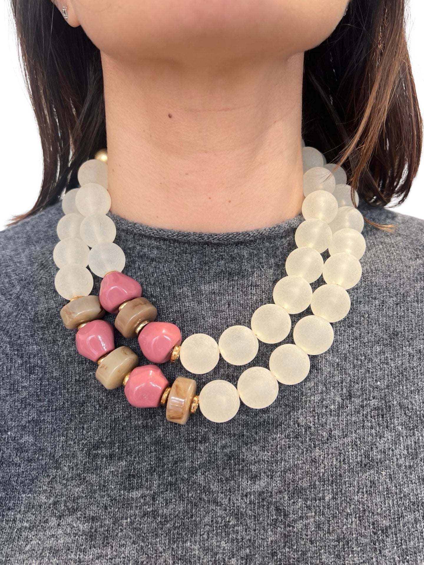 Collar Il Baco Da Seta Doble Cuenta Beige