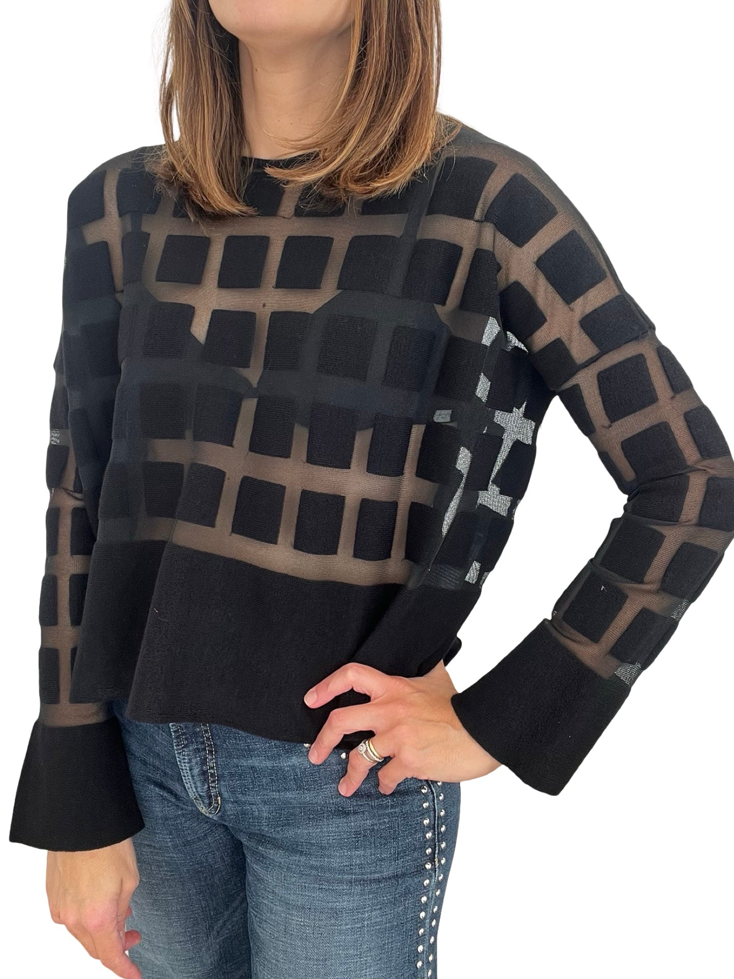 Lightweight Conti Transparent Short Checkered Print T-shirt