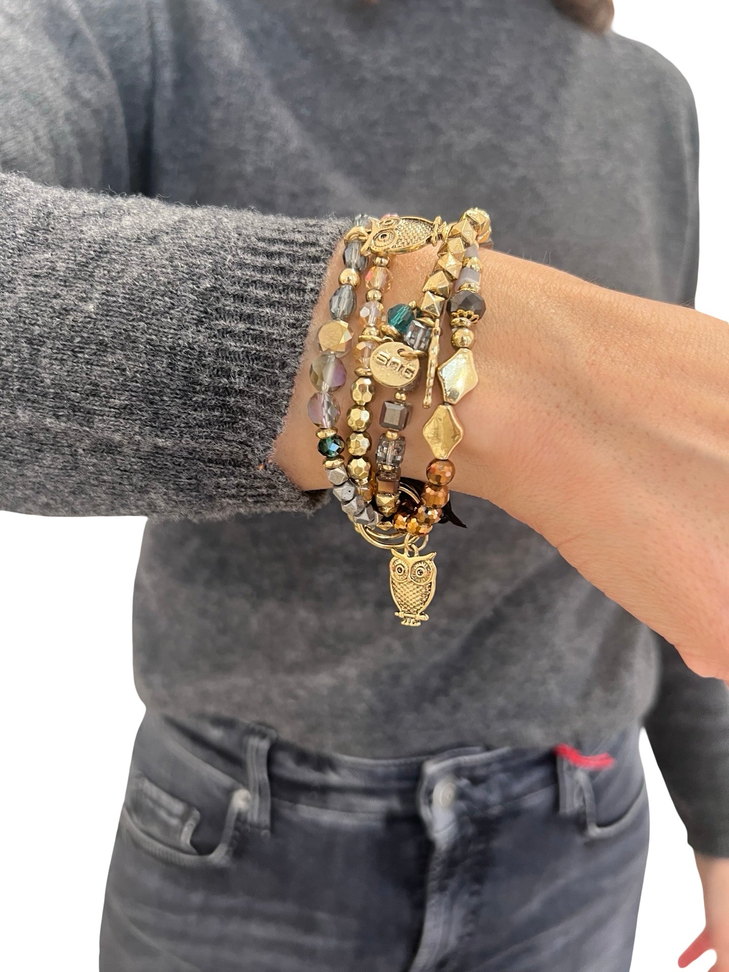 Pulsera Il Baco Da Seta 4 Tiras Piedras y Buho