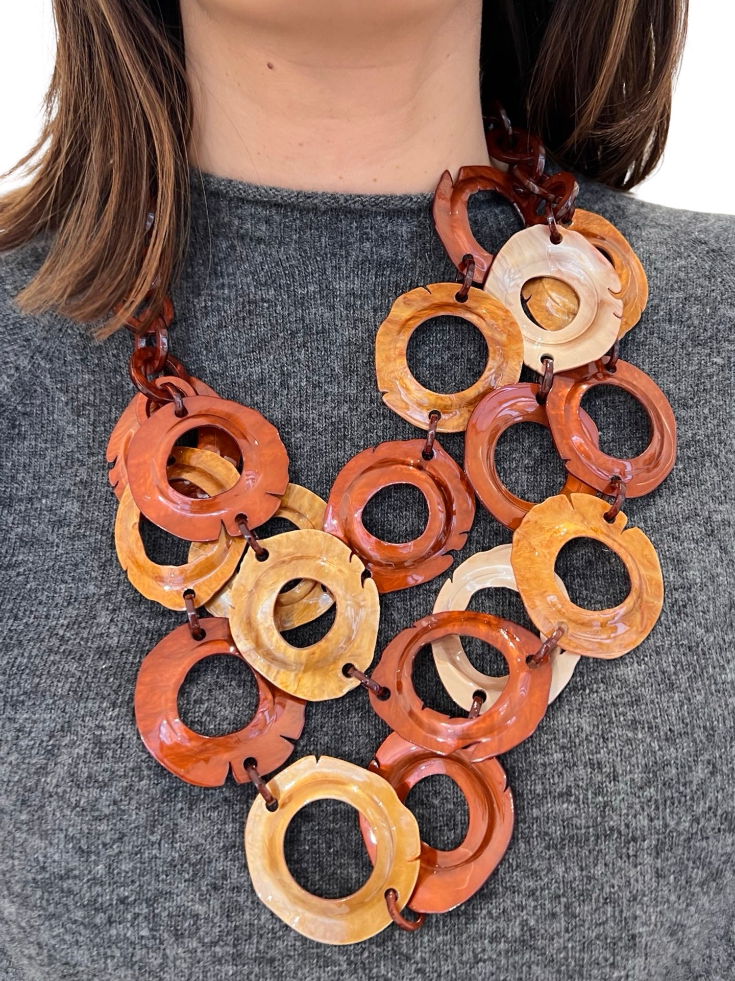 Collar Il Baco Da Seta Triple Tiras Anillas Teja