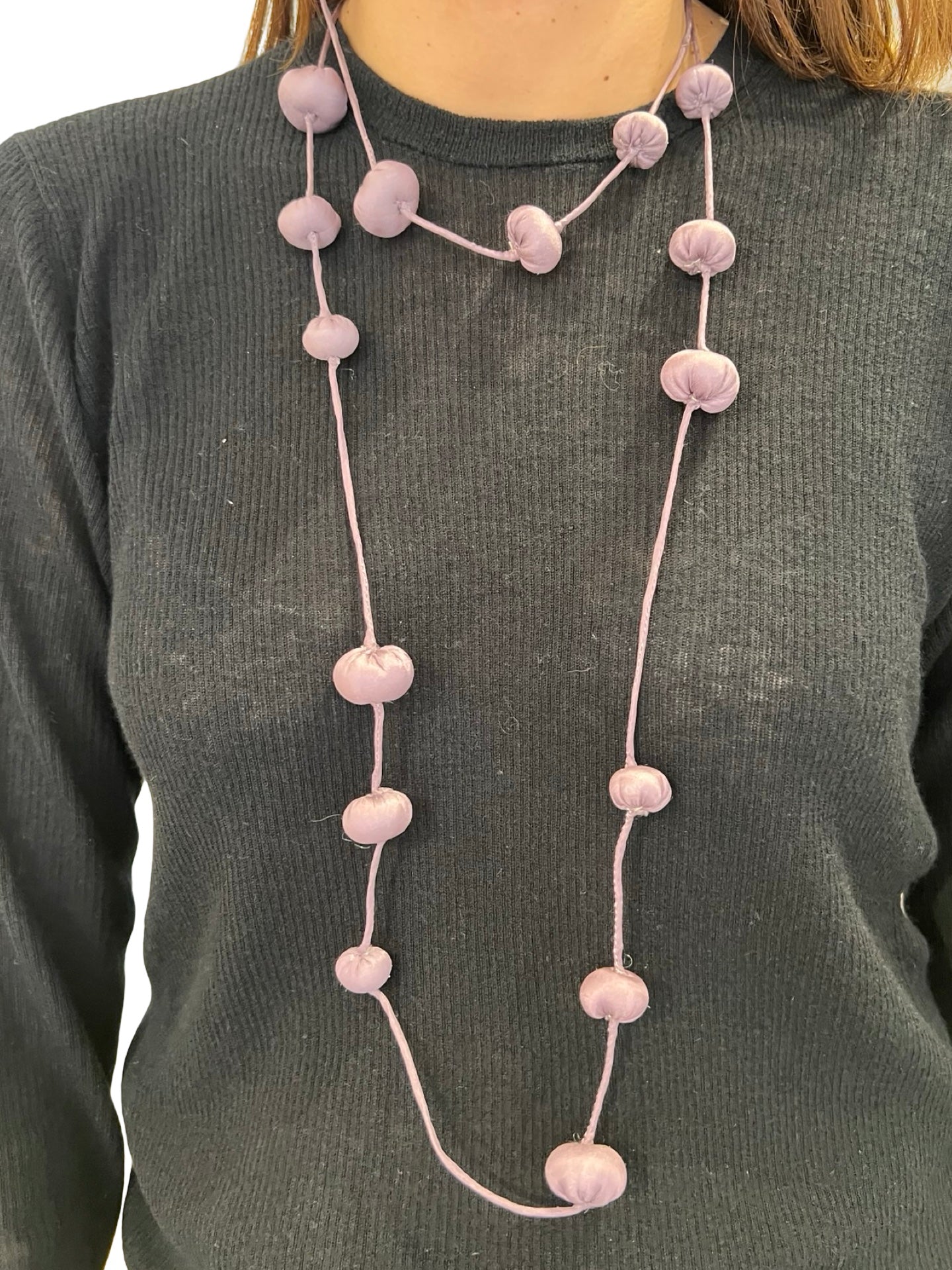 Collana Il Baco Da Seta Palline di seta bozzolo di lavanda