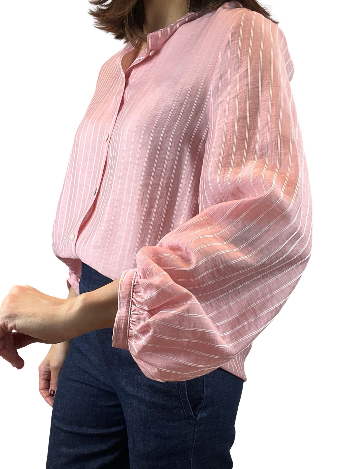 Adele Striped Gathered Sleeve Blouse