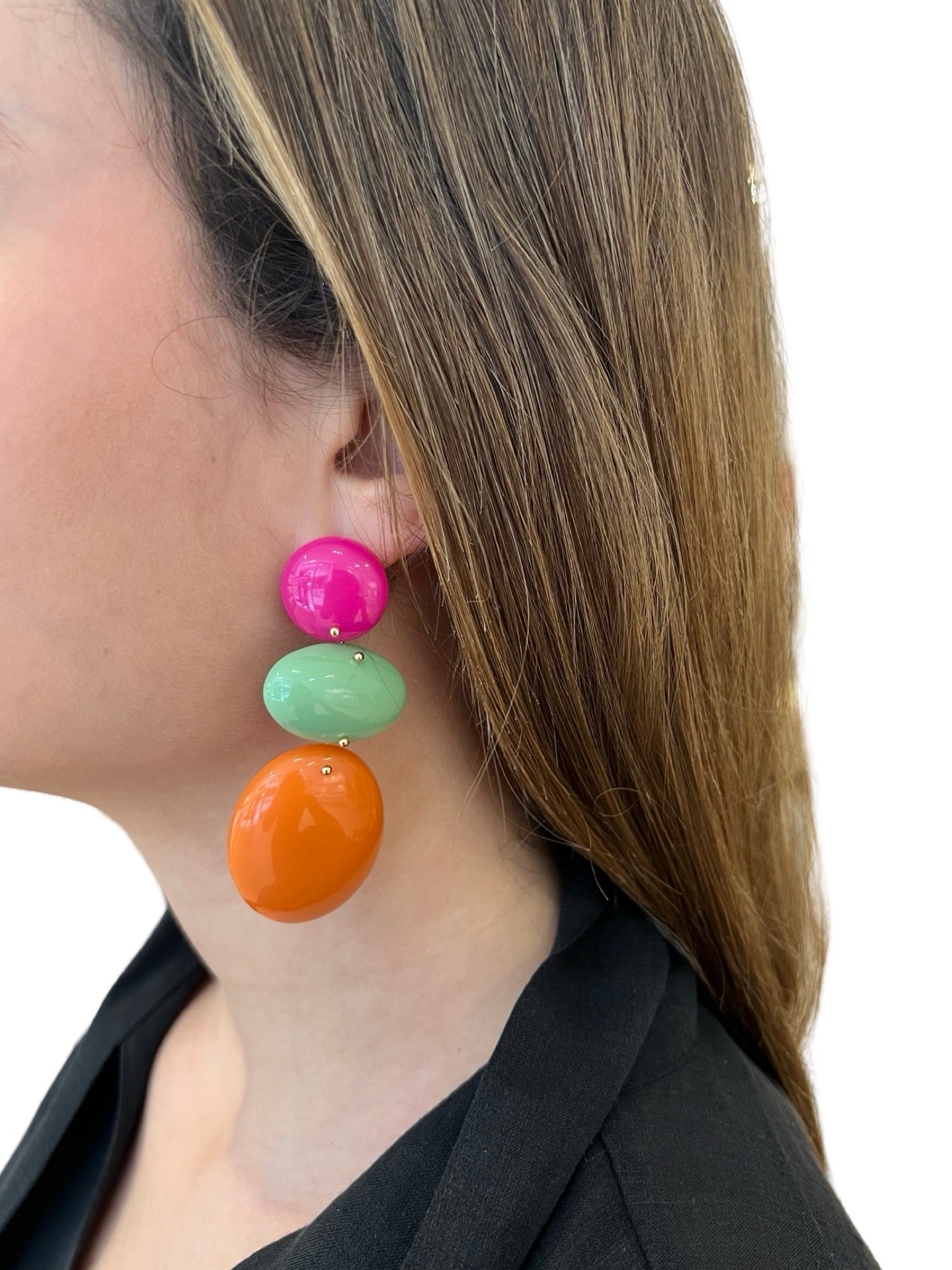 Pendientes Il Baco Da Seta Tricolor Ovalos Naranja