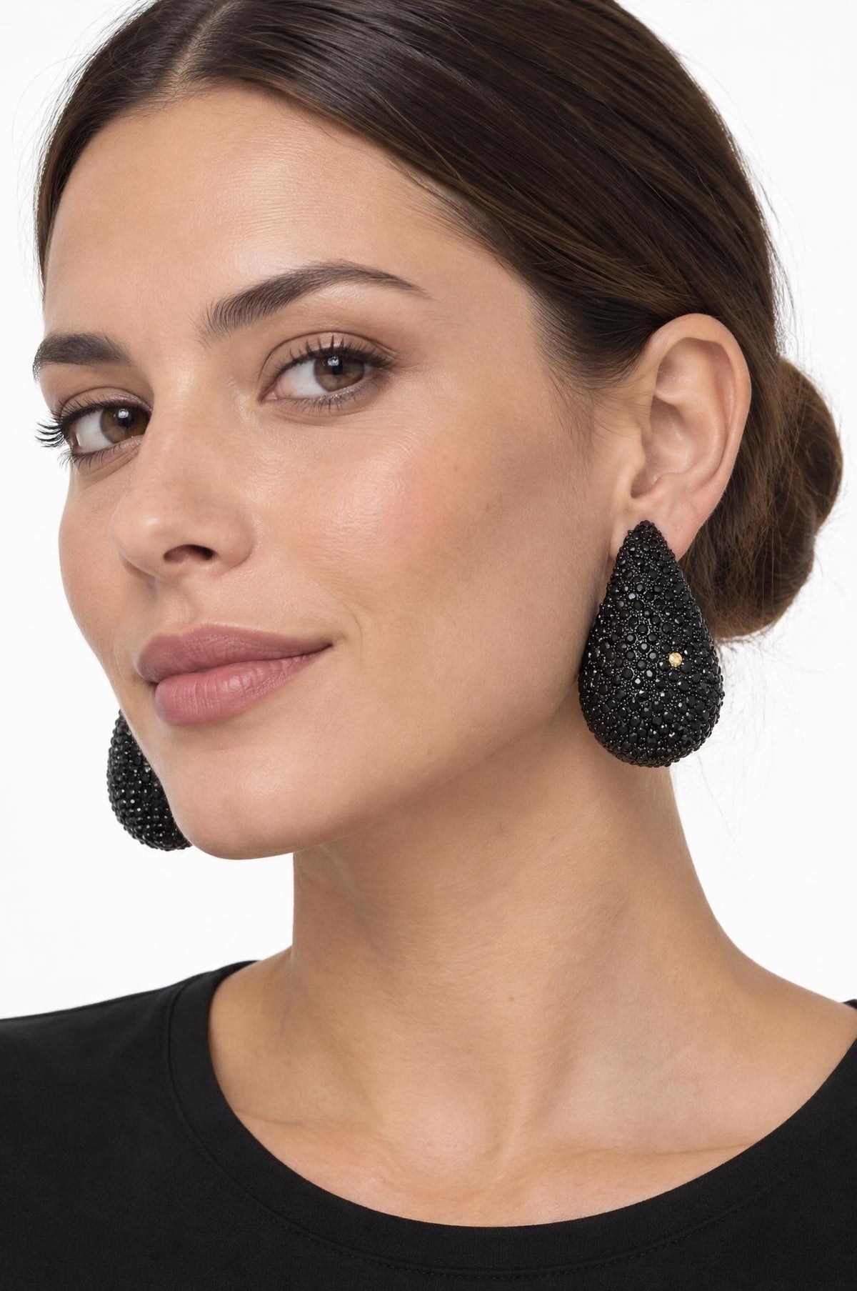 Pendientes Il Baco Da Seta Gota Grande Brillantes Negro