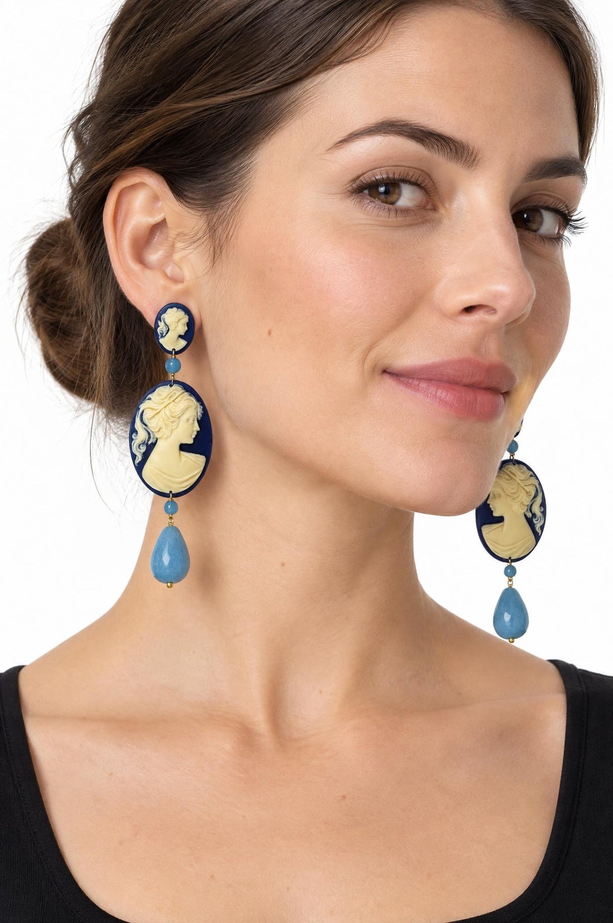 Pendientes Fabrizio Marcantelli Camafeo Colgante Grande Azul