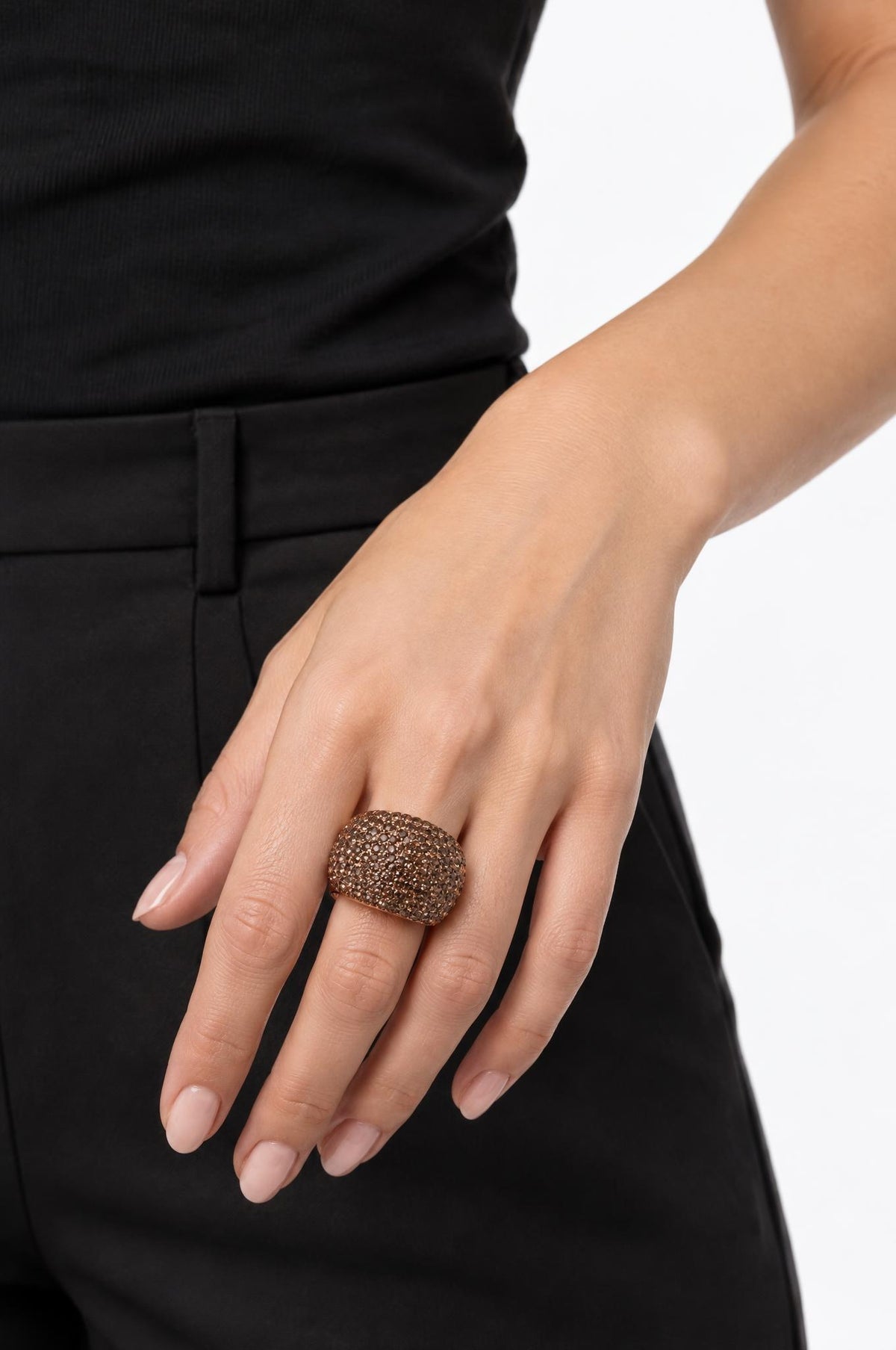 Anello Il Baco Da Seta Elastico Marrone Cristalli