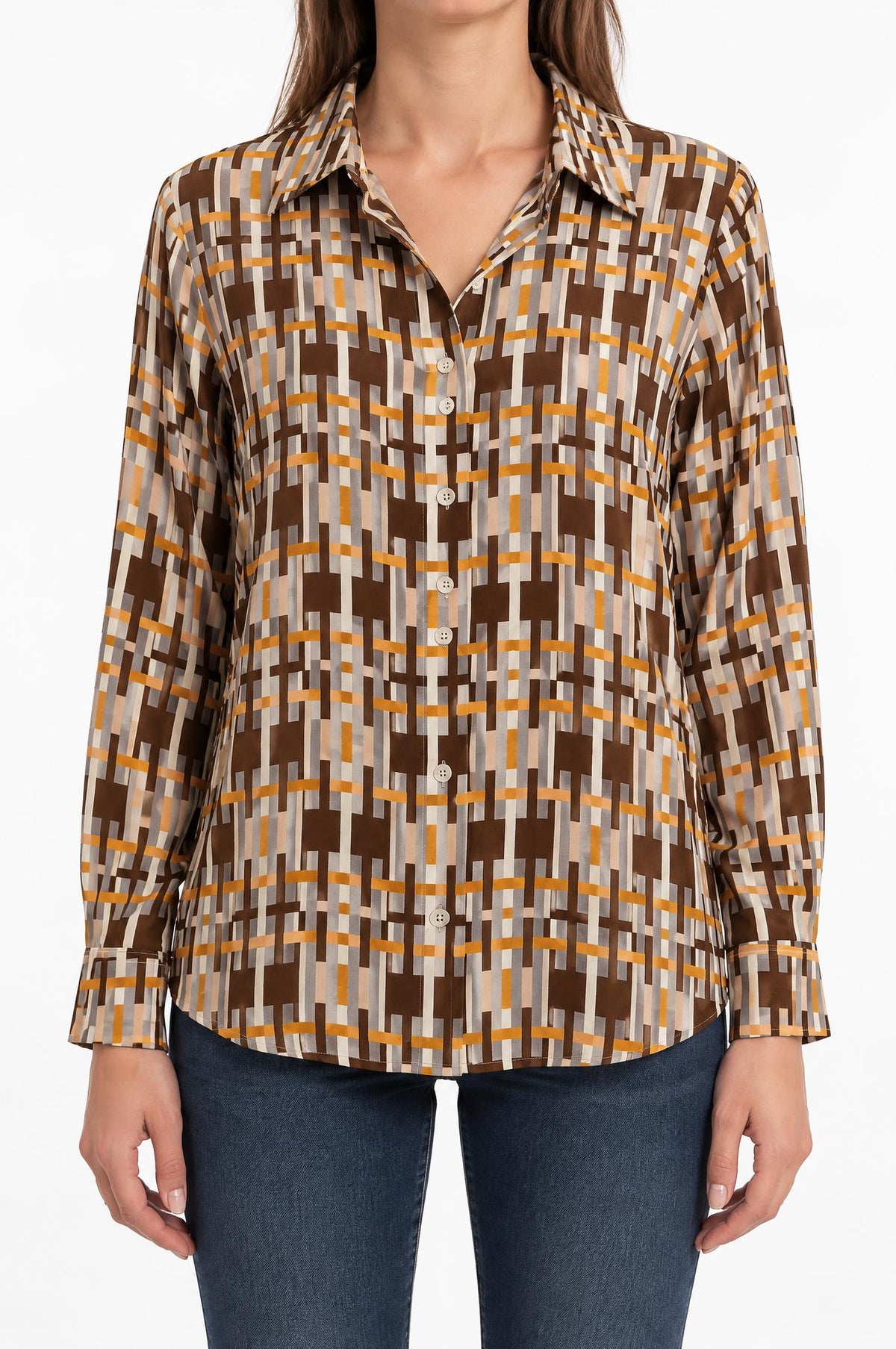 Monika Varga Brown Rectangles Shirt