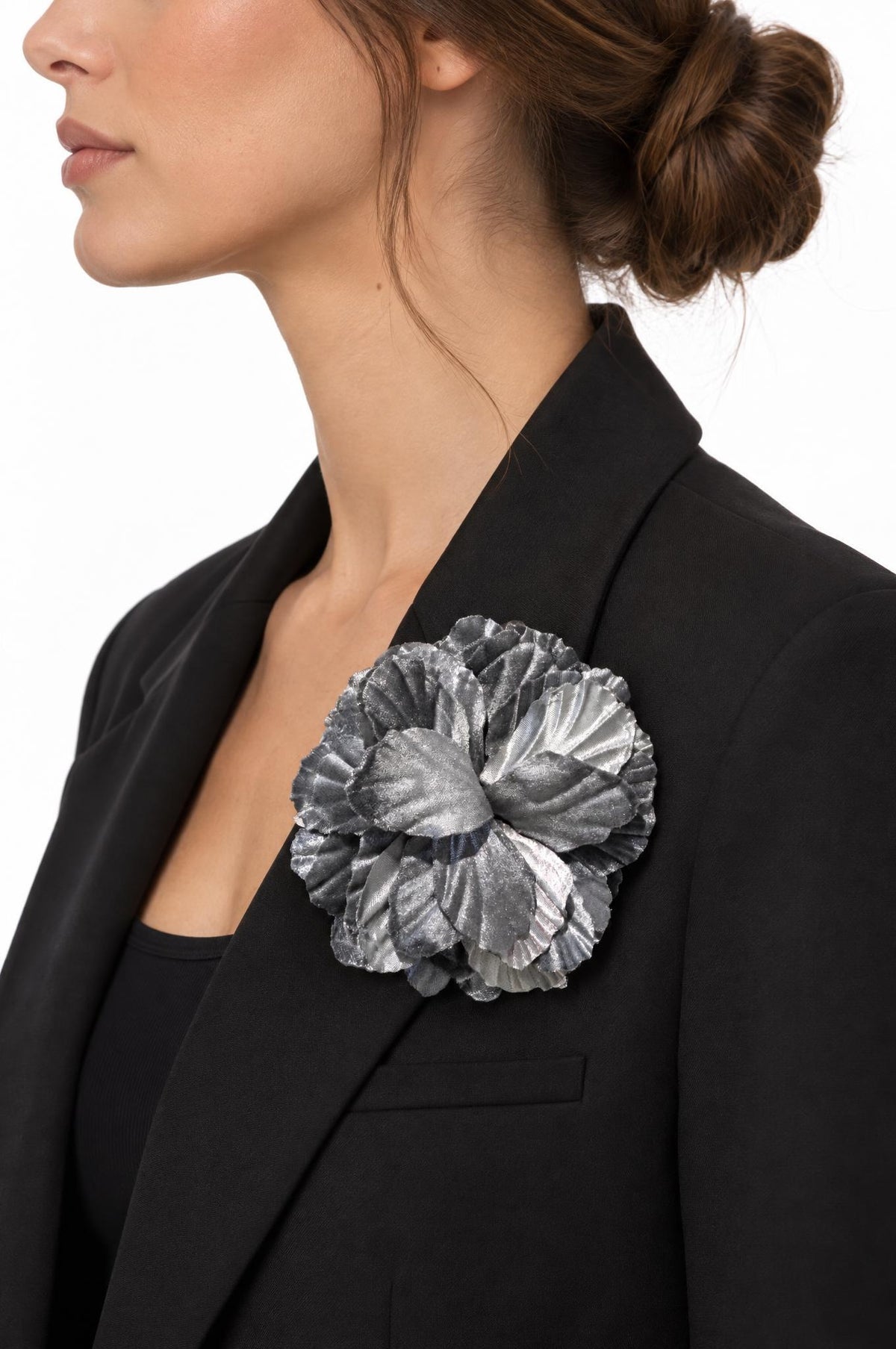 Brooch Il Baco Da Seta Gray Fabric Flower