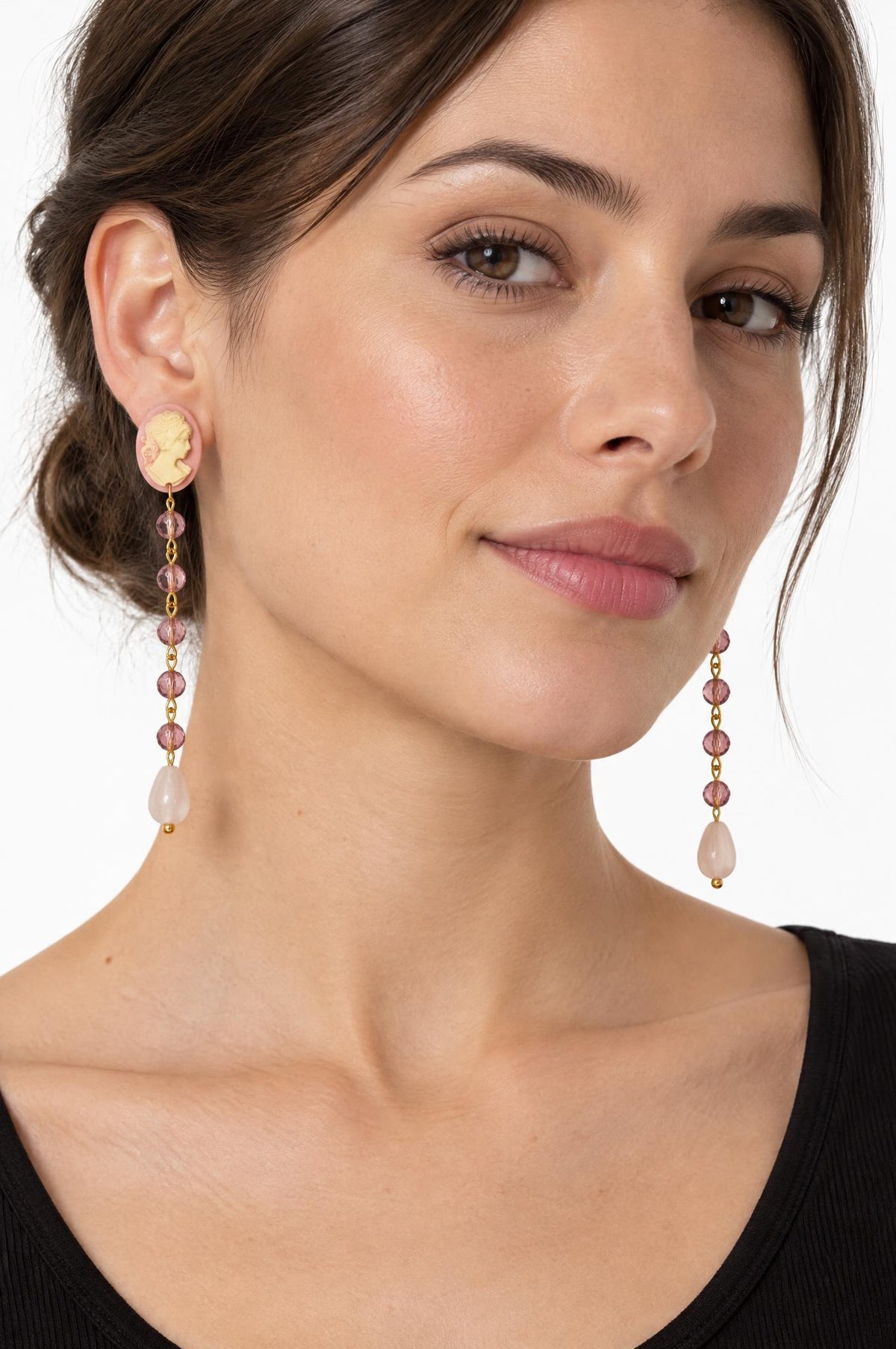 Pendientes Fabrizio Marcantelli Largos Camafeo Rosa