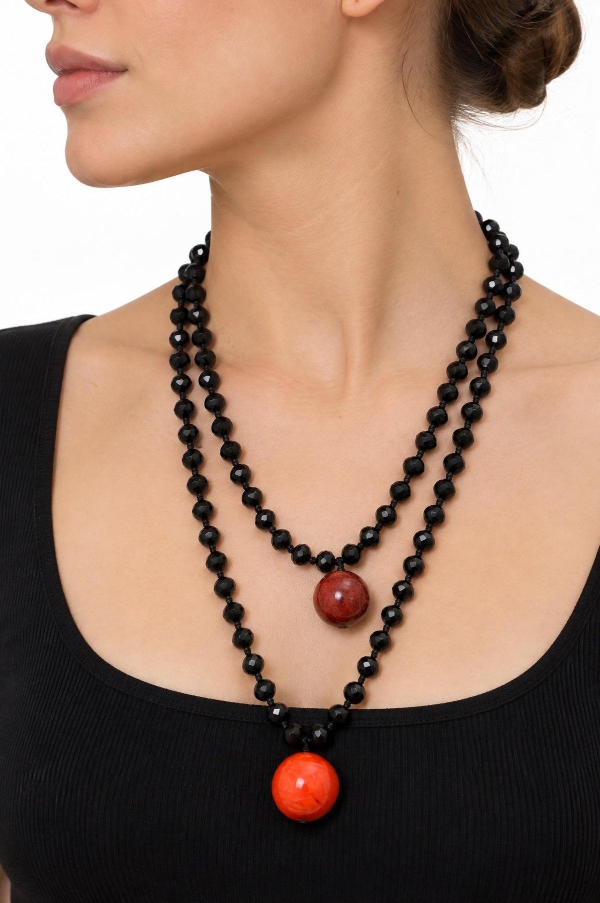 Collar Fabrizio Marcantelli Bolitas y 2 Bolas Grande Gris Antracita y Coral