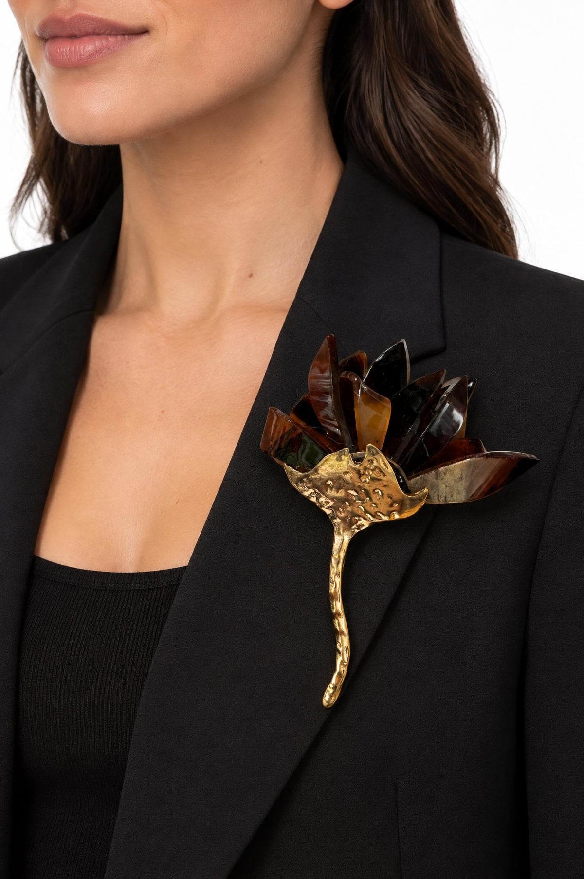 Spilla Fiore in Resina Marrone