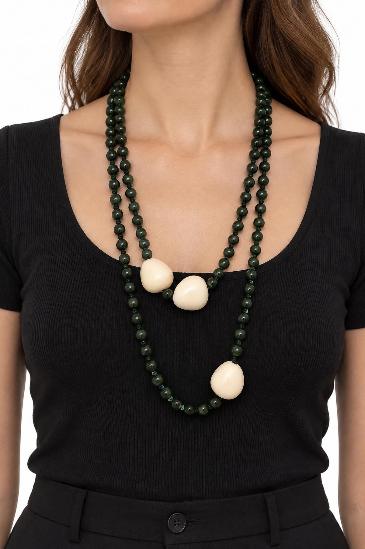 Collana Il Baco Da Seta Perle verdi lunghe