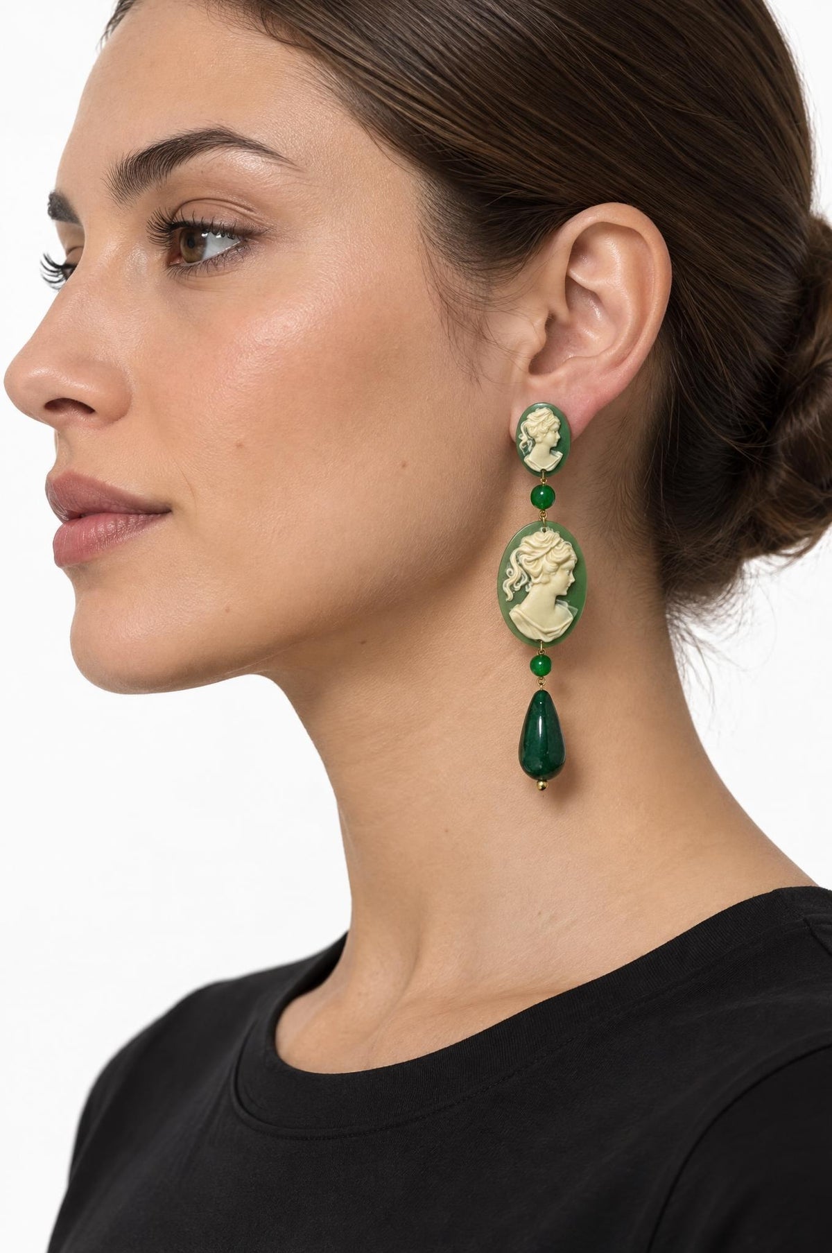 Pendientes Fabrizio Marcantelli Camafeo Colgante Grande Verde