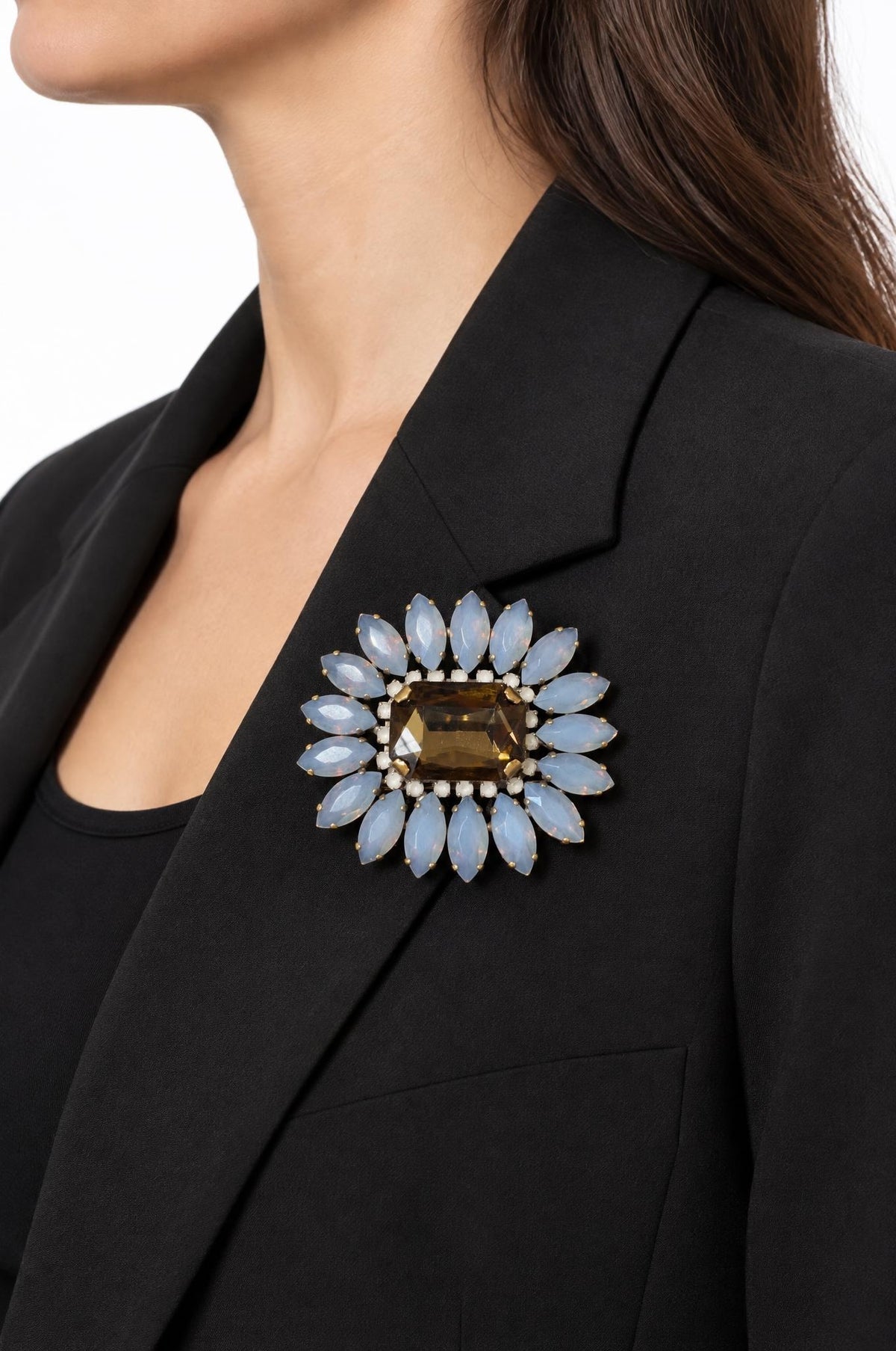 Broche Unique Flor Octágono Azul