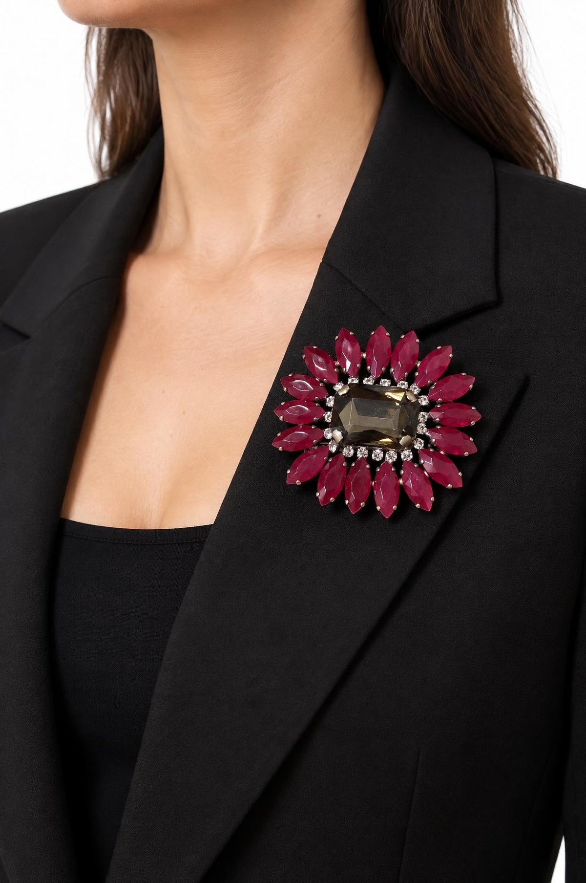 Broche Unique Flor Octágono Granate