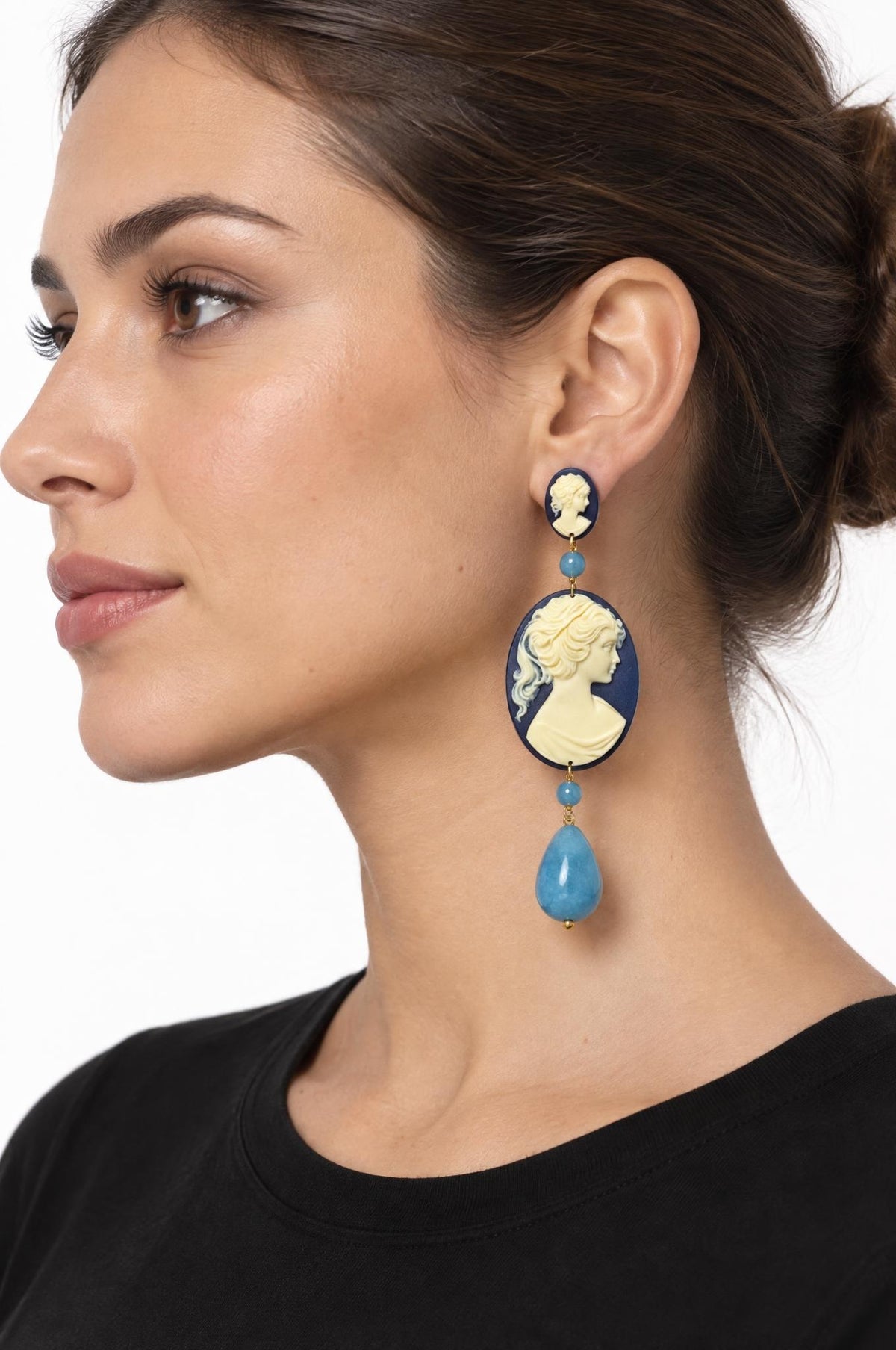 Pendientes Fabrizio Marcantelli Camafeo Colgante Grande Azul