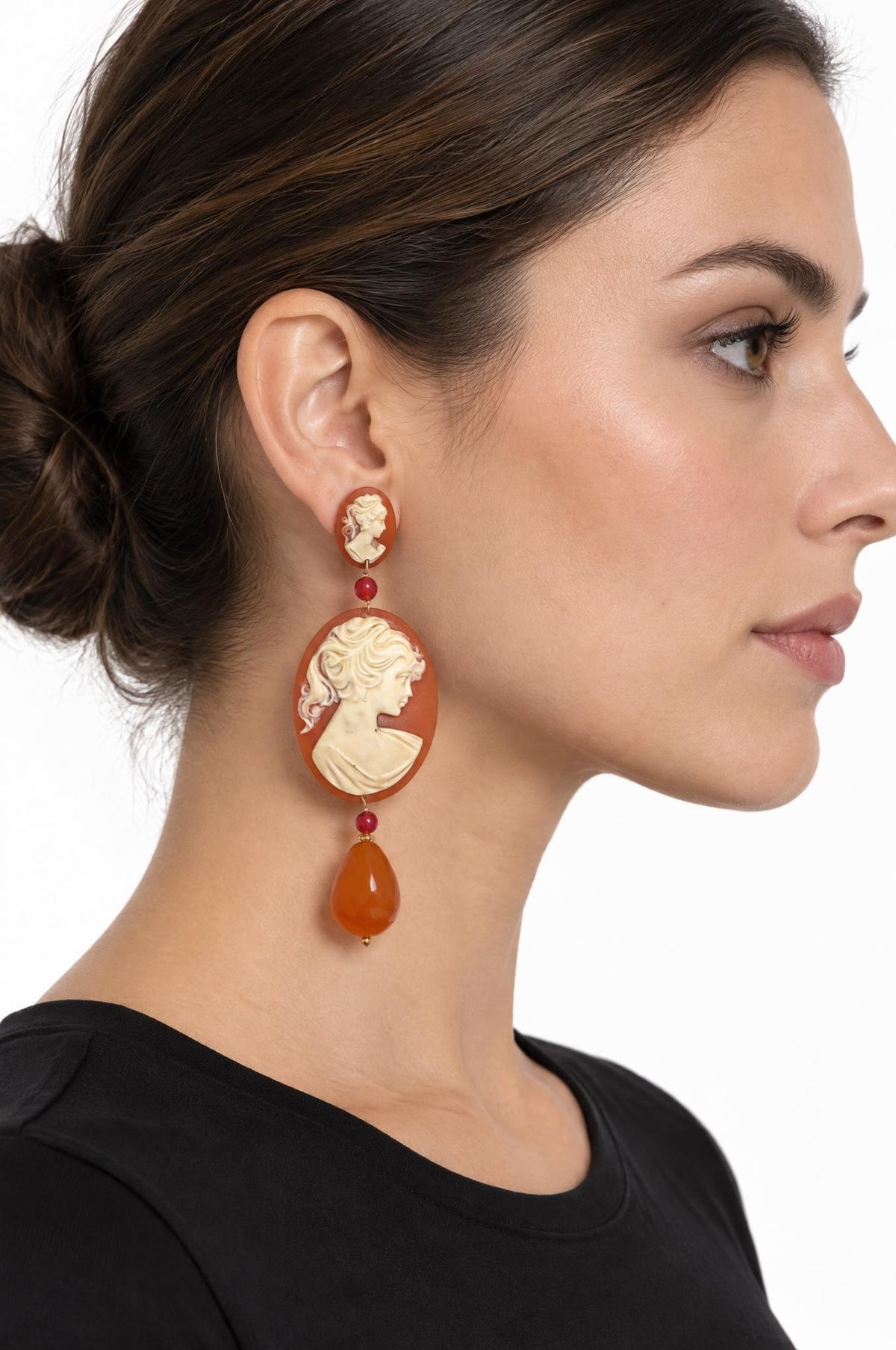 Pendientes Fabrizio Marcantelli Camafeo Colgante Grande Naranja