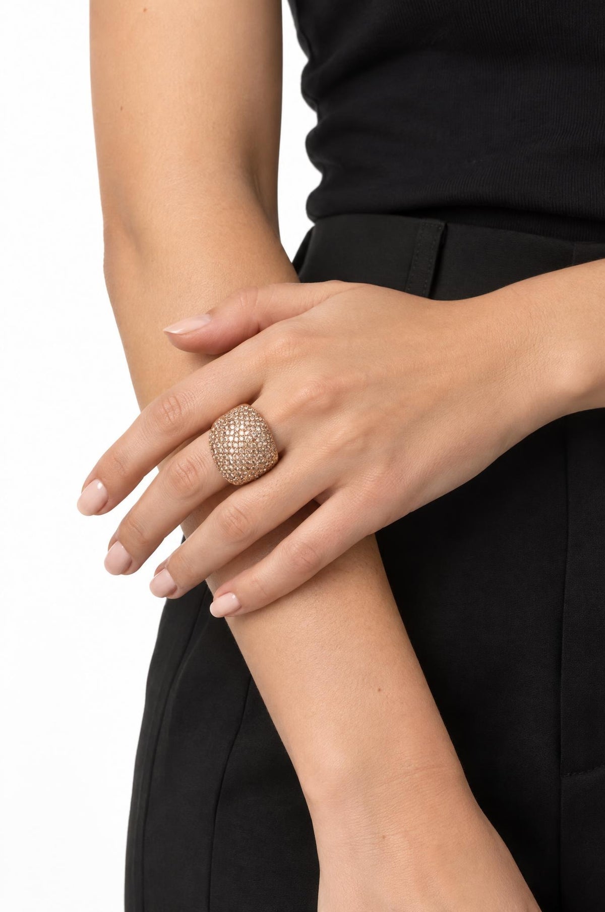 Anello Il Baco Da Seta Elastico Oro Cristalli