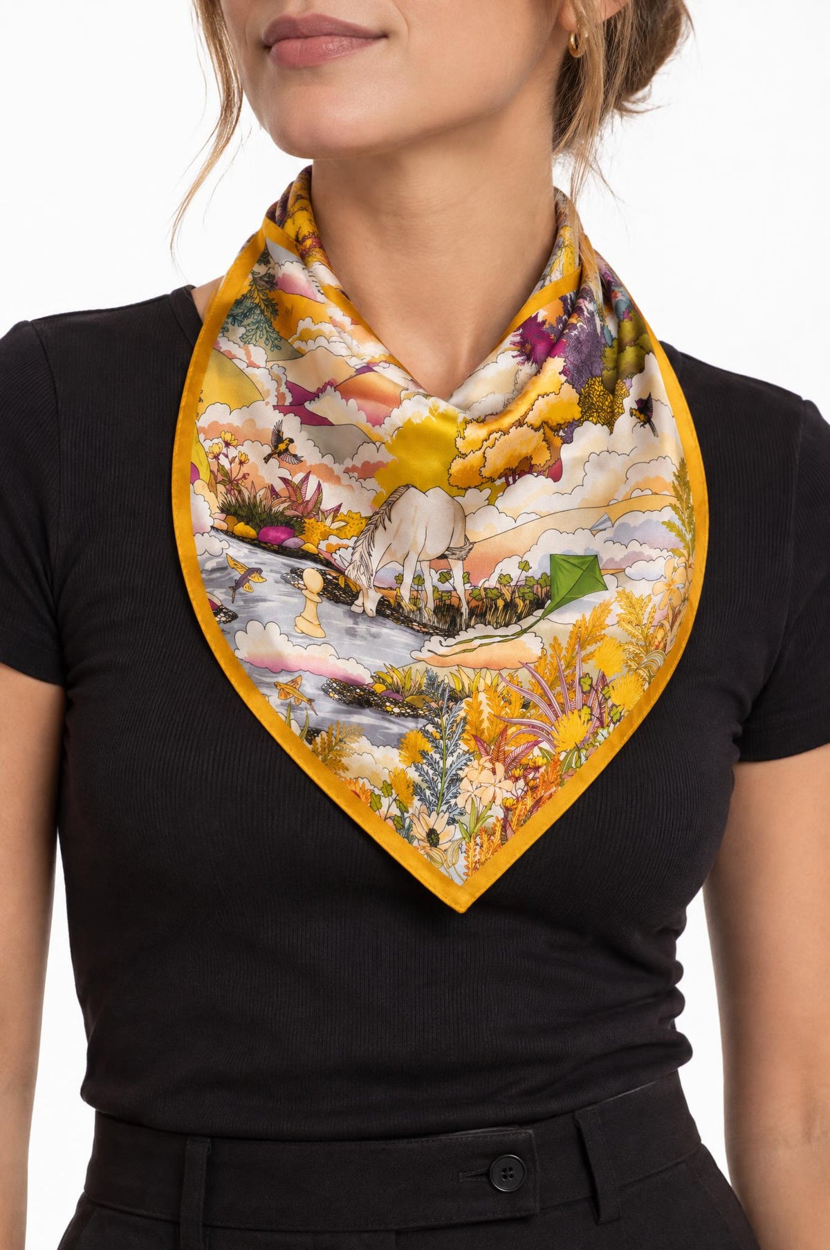 Foulard Maison Fanli Caballo Flores Amarillo