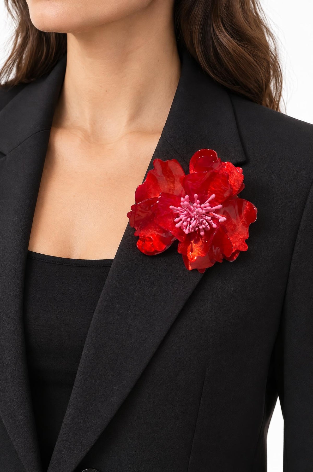 Spilla Il Baco Da Seta Fiore in resina rossa