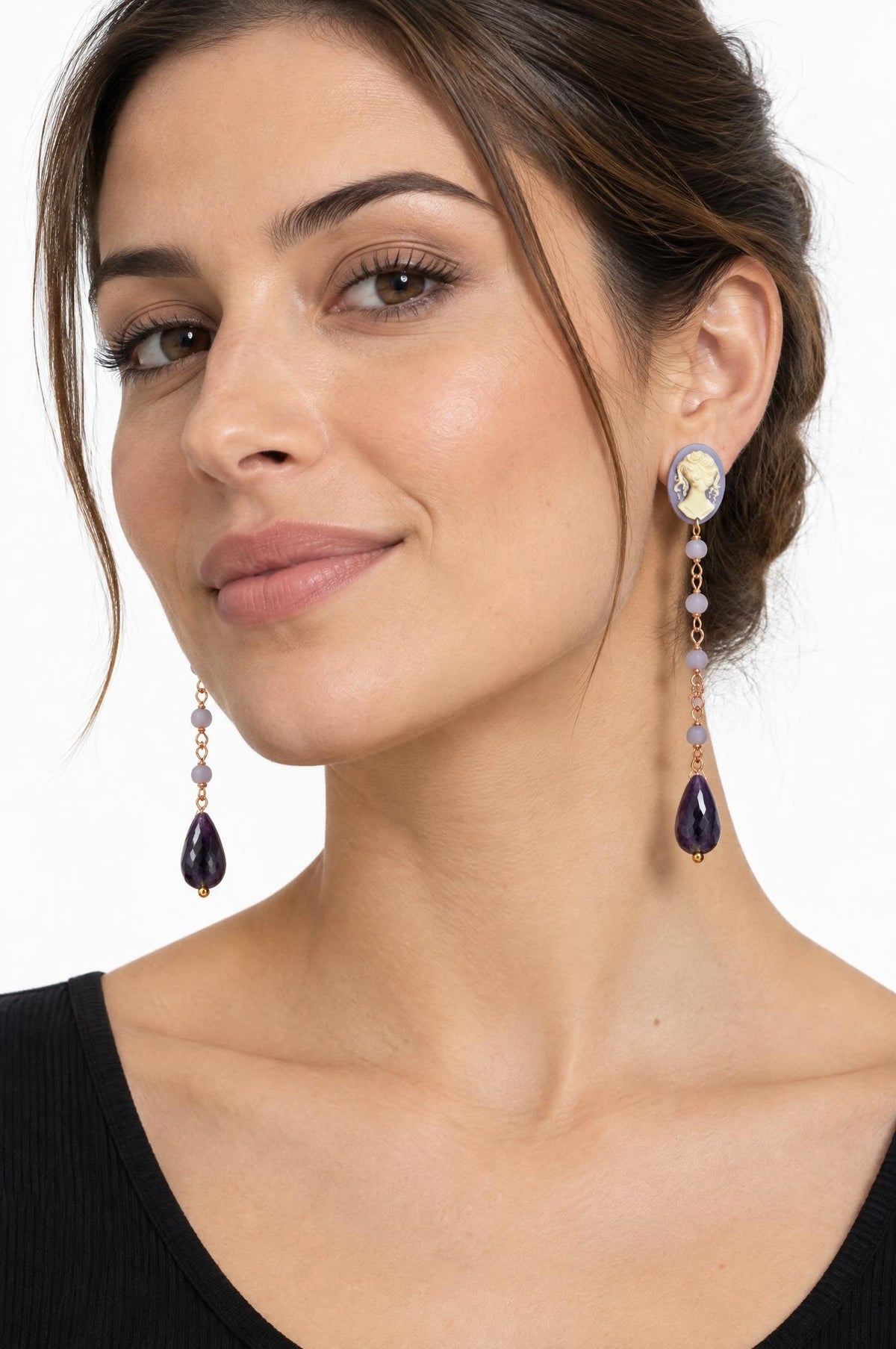 Pendientes Fabrizio Marcantelli Largos Camafeo Lila