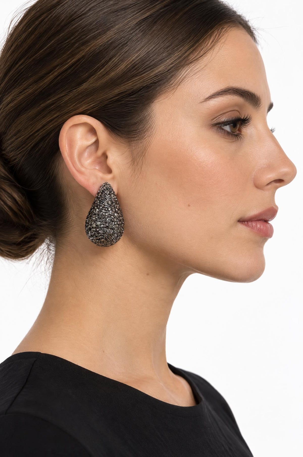 Pendientes Il Baco Da Seta Gota Grande Brillantes Gris