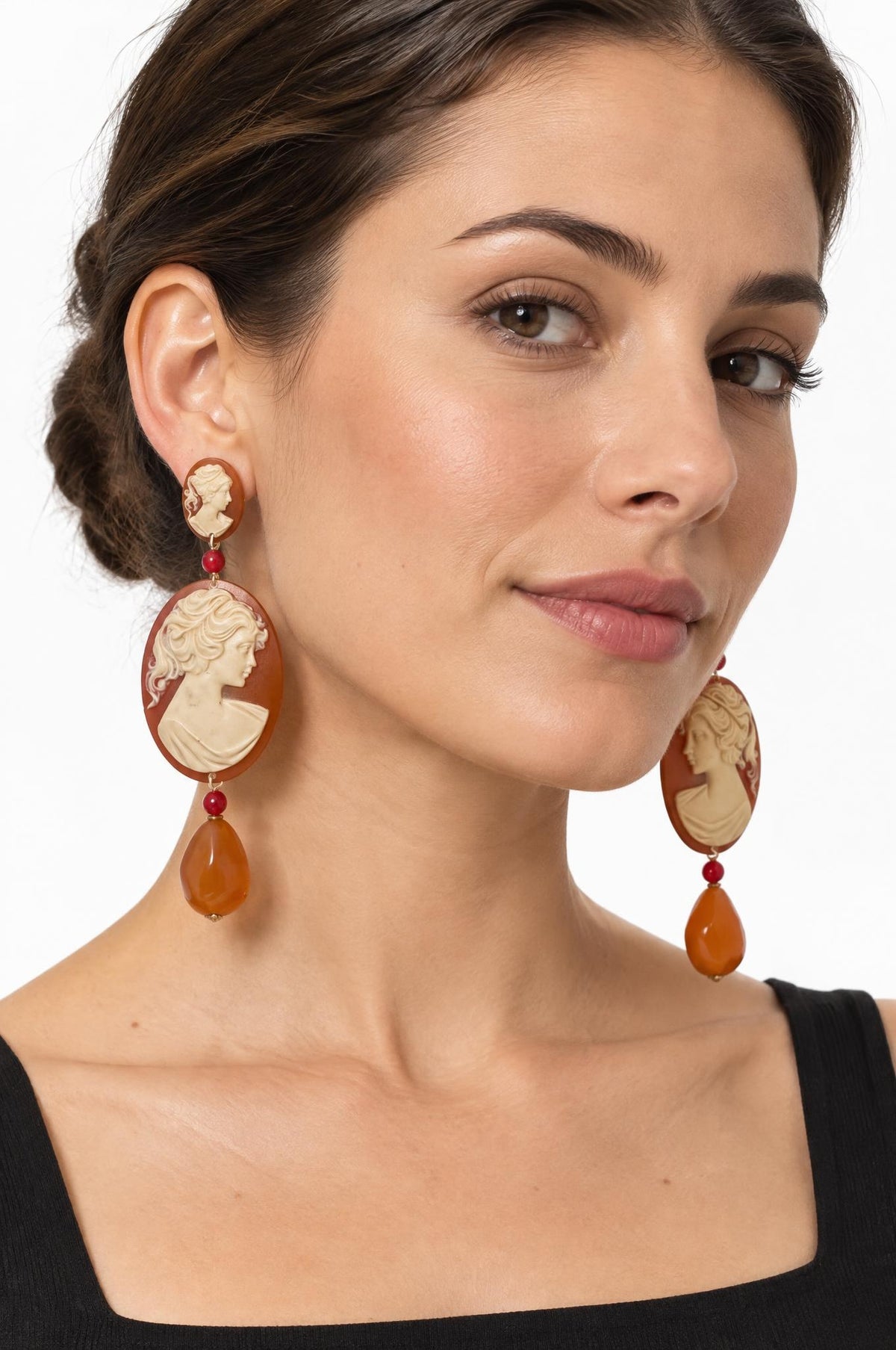 Pendientes Fabrizio Marcantelli Camafeo Colgante Grande Naranja