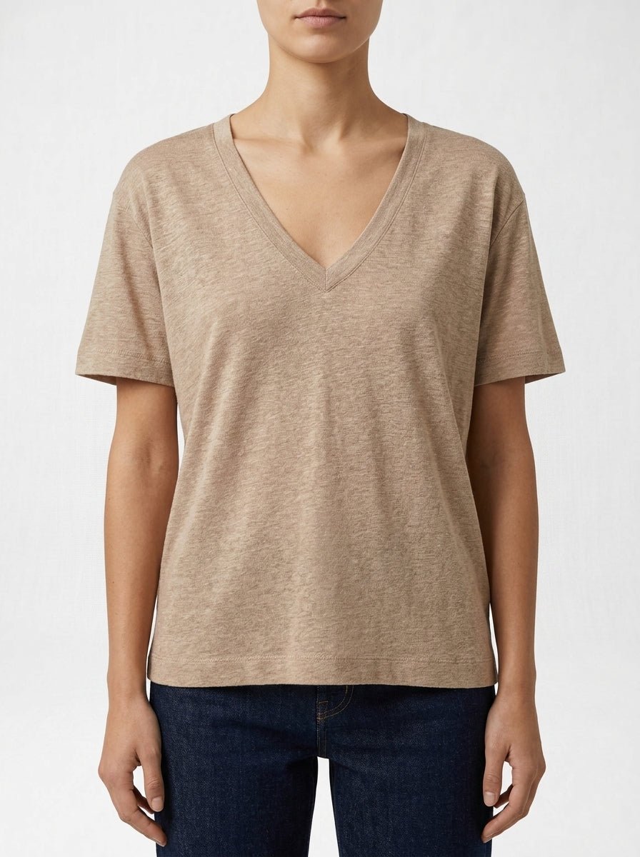 Camiseta Majestic Filatures Cuello Pico Lino Beige