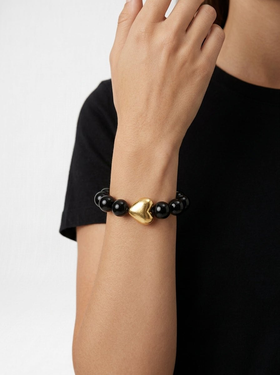 Pulsera Fabrizio Marcantelli Bolas Negras Corazon