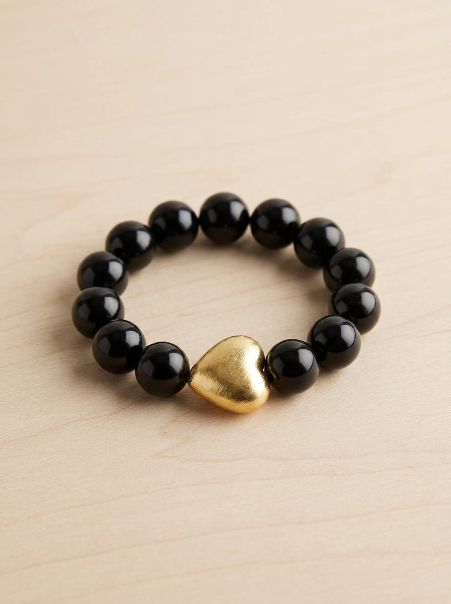 Pulsera Fabrizio Marcantelli Bolas Negras Corazon
