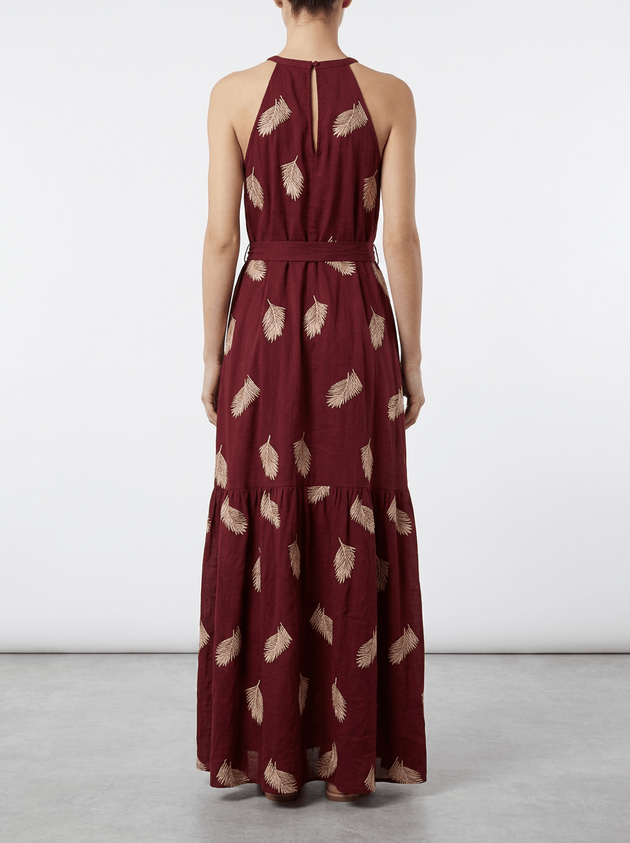 Vestido Paisie Bordado Burdeos