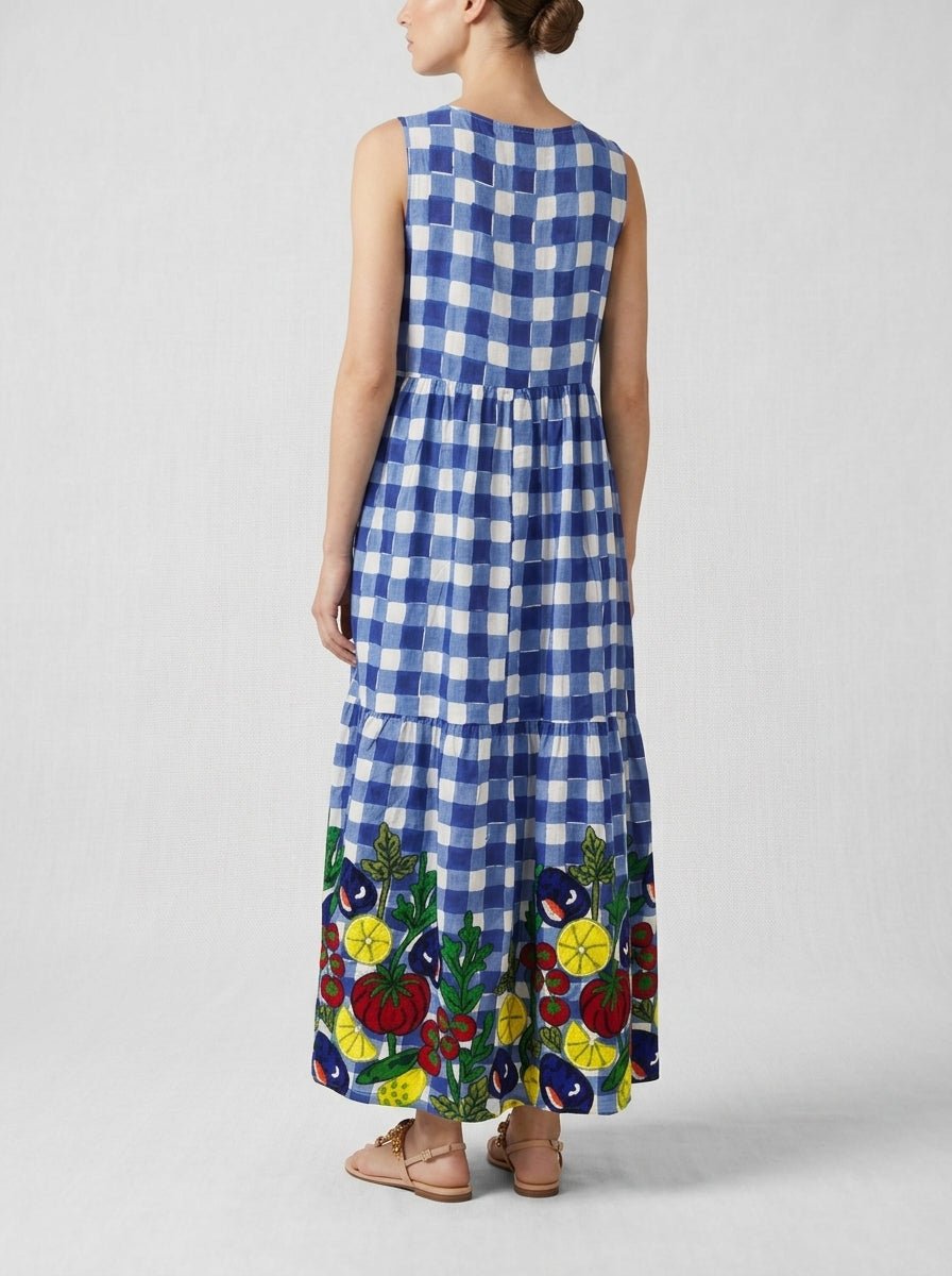 Vestido Xiwikj Chiara Bordado Cuadros Azul