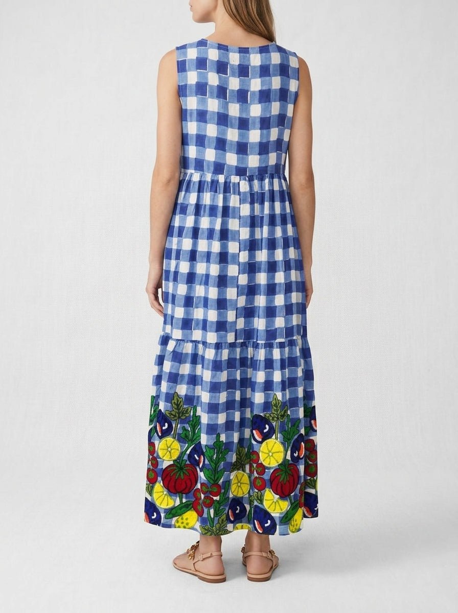 Vestido Xiwikj Chiara Bordado Cuadros Azul