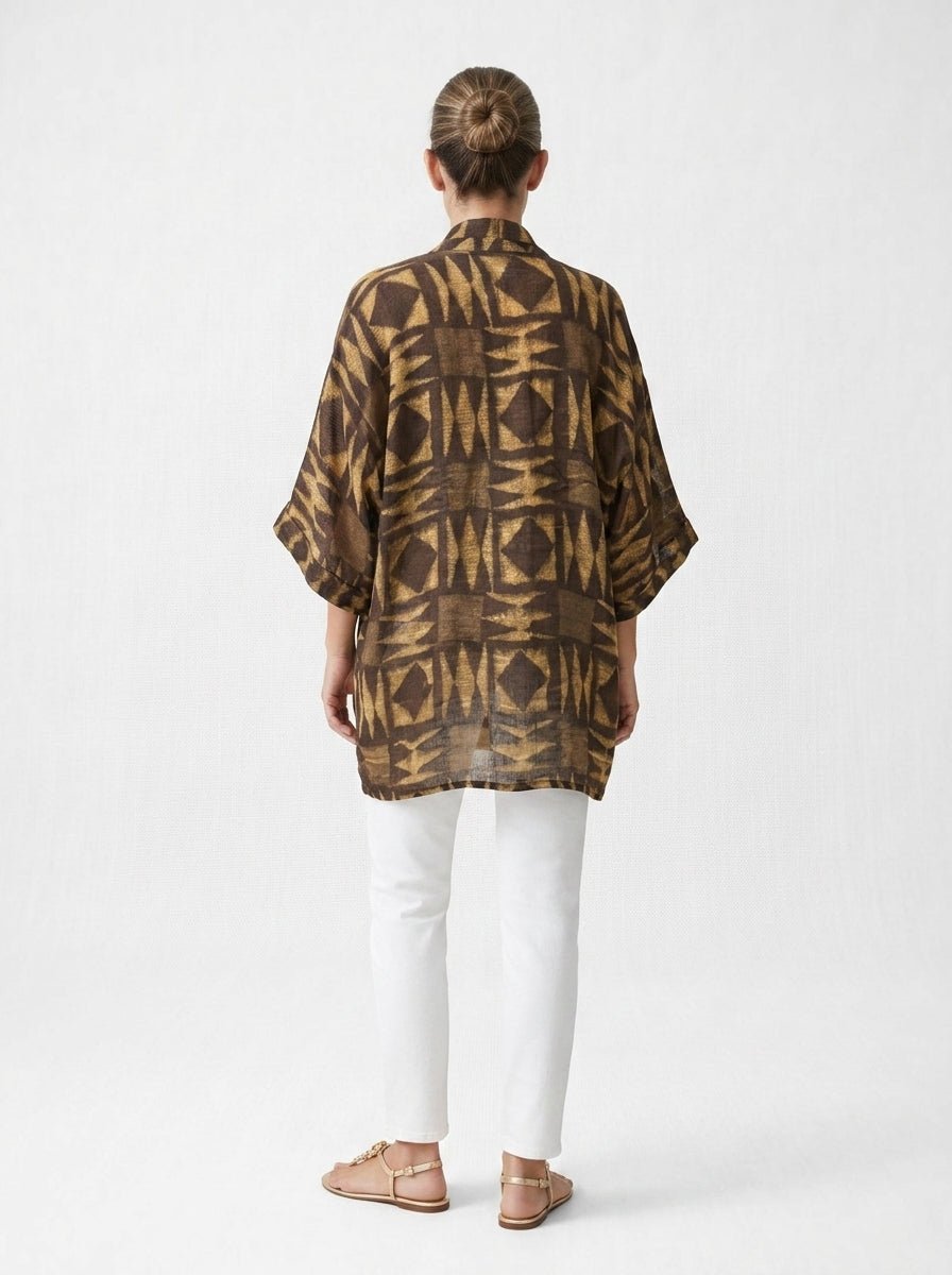 Alekai Maxi Pokets Mosaic Brown Short Kimono