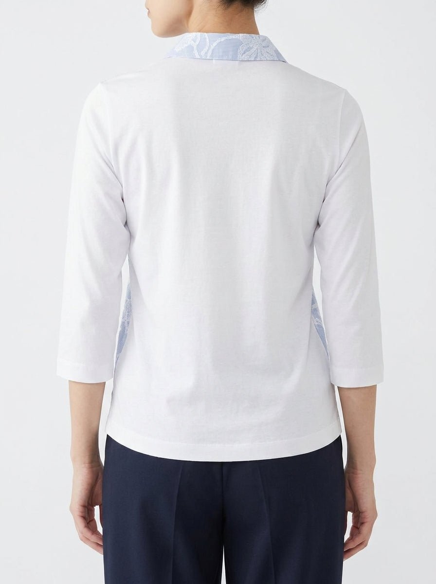 Whyci Milano Striped Embroidered French Sleeve Shirt