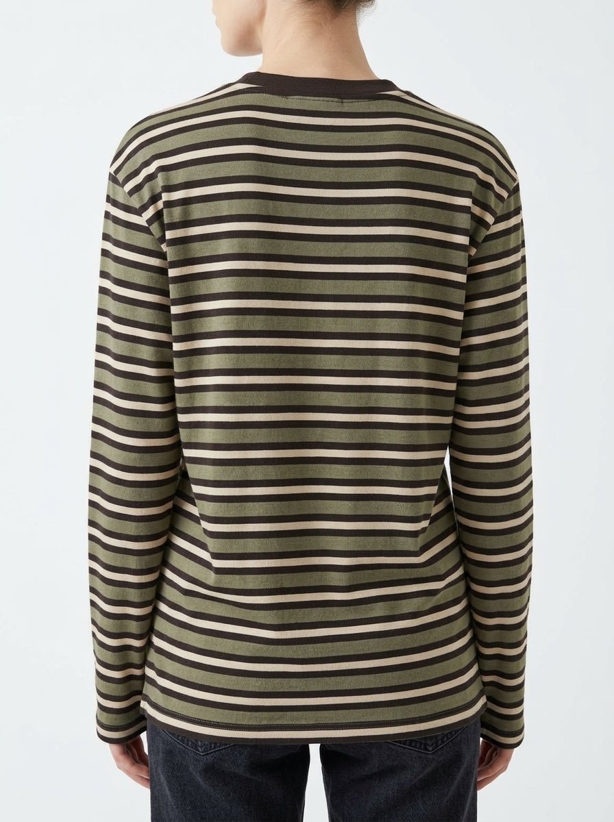 T-shirt a righe verde kaki