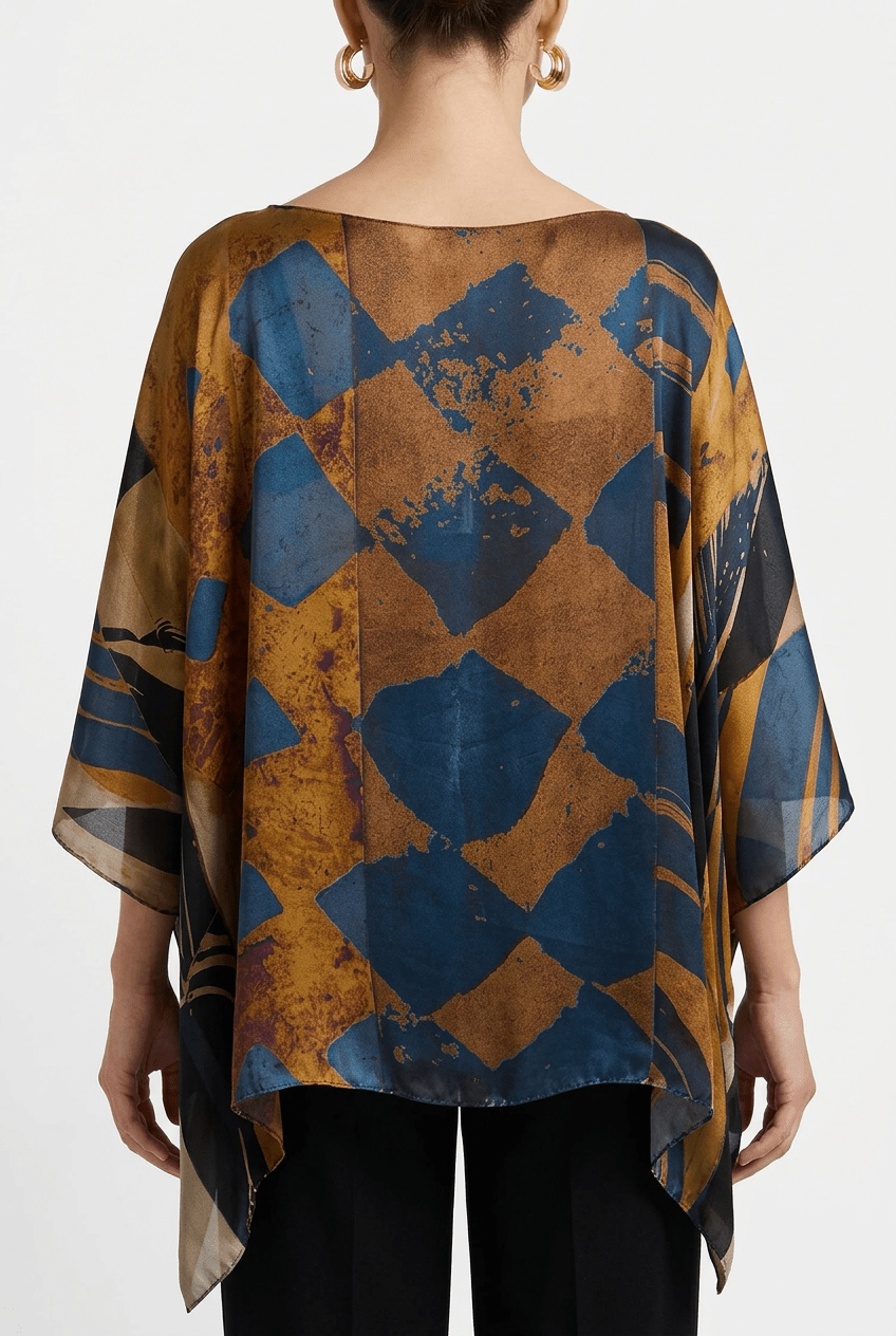 Blusa Barbieri Seda Estampado Geométrico Azul Marino