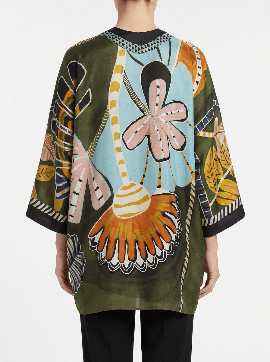 Kimono Barbieri Corto Estampado Flor Verde