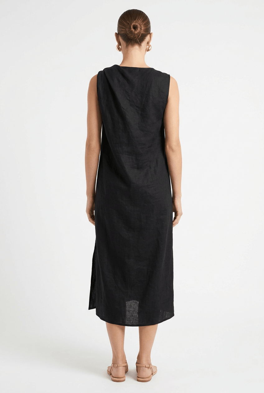 SU Robe Midi à Bretelles Froncées Noir