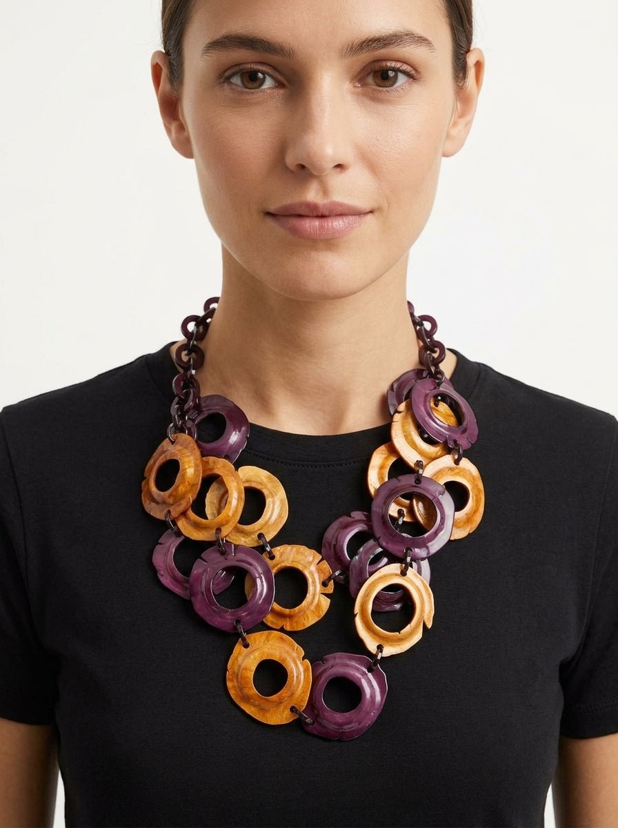 Collar Il Baco Da Seta Triple Tiras Anillas Berenjena
