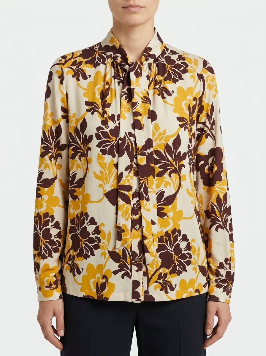 Camisa Justmine Lazo Flores Mostaza