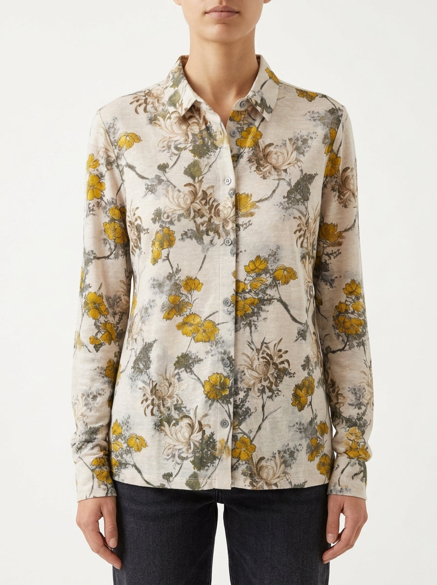 Camicia Rosso 35 con stampa fiori écru