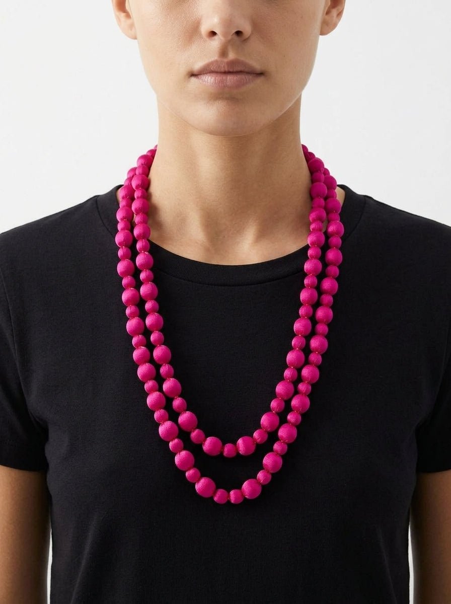 Collar Il Baco Da Seta Bolas Seda Fucsia Vibrante 14.8