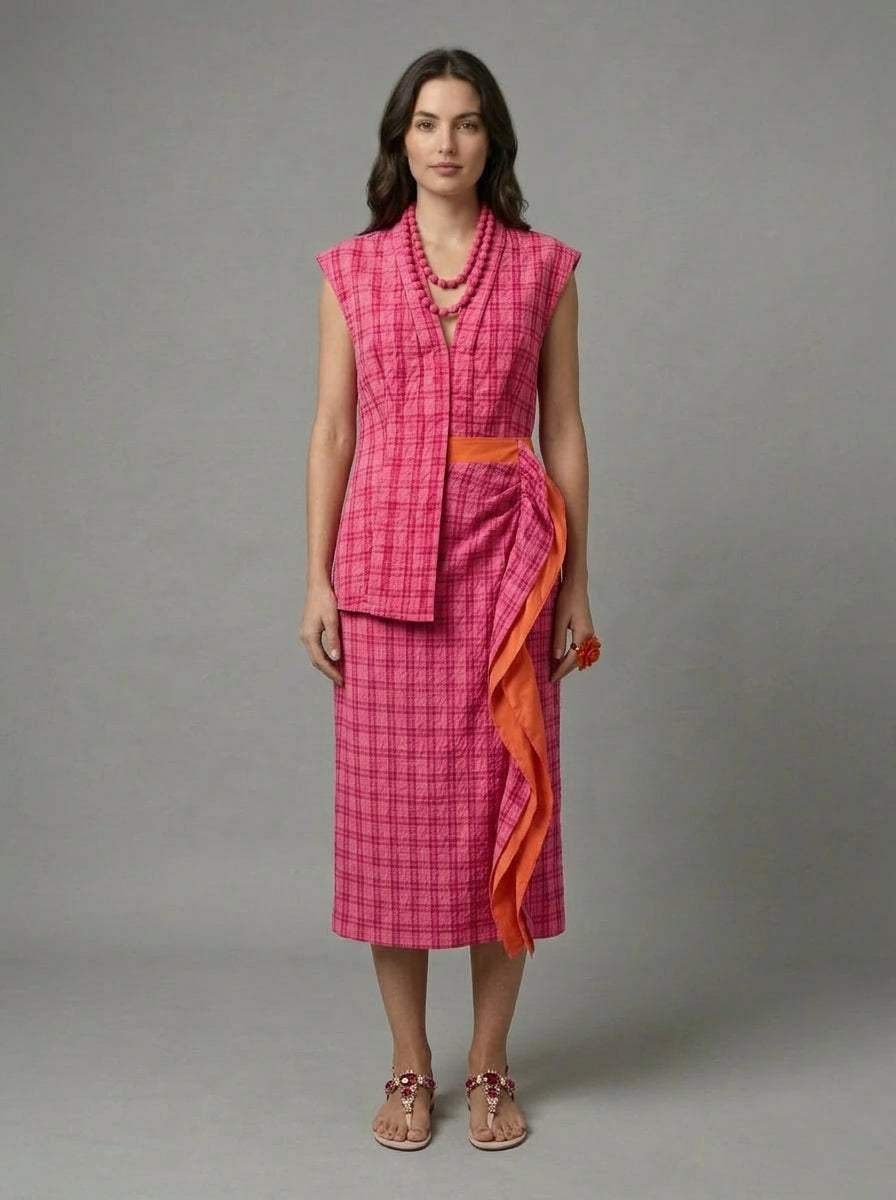 Falda Niu Portafoglio Estampado Cuadros Rosa